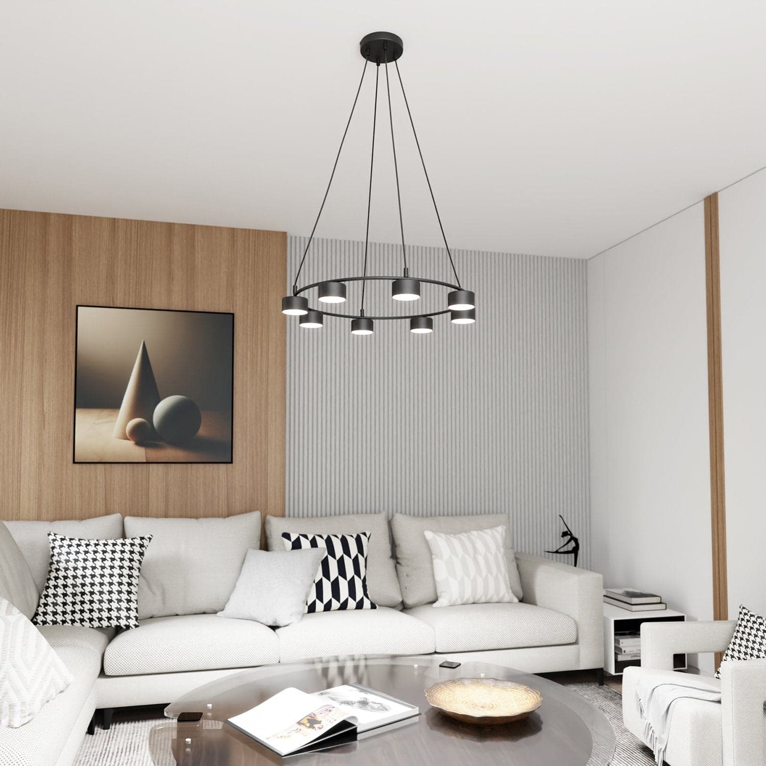 Lampadario Moderno 8 Luci Starlit In Acciaio Nero Ad Anello E Cilindri in Lampade a sospensione LuceArt - Montecorvino Pugliano, commercioVirtuoso.it