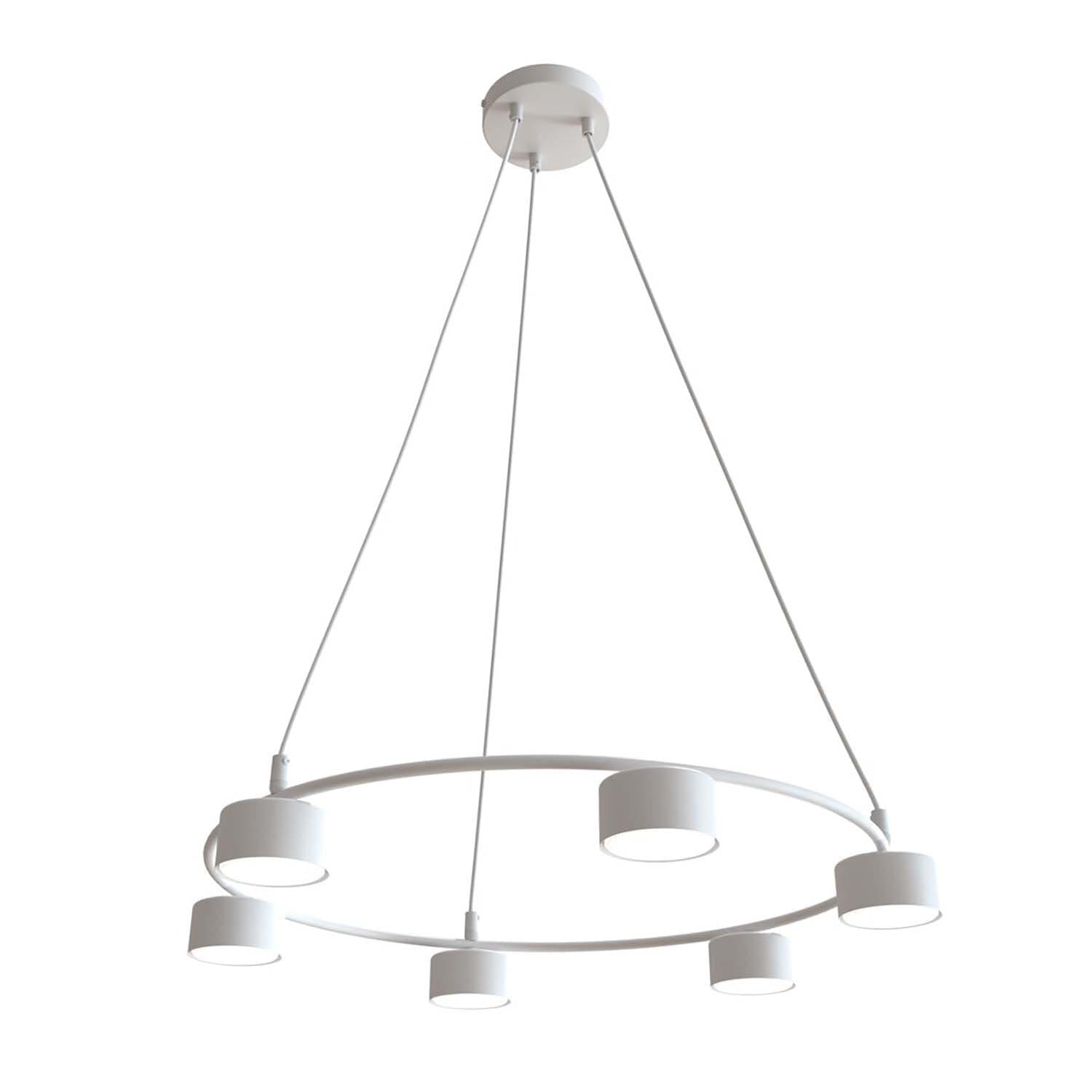Lampadario Moderno 6 Luci Starlit In Acciaio Bianco Ad Anello E Cilindri in Lampadari LuceArt - Montecorvino Pugliano, commercioVirtuoso.it