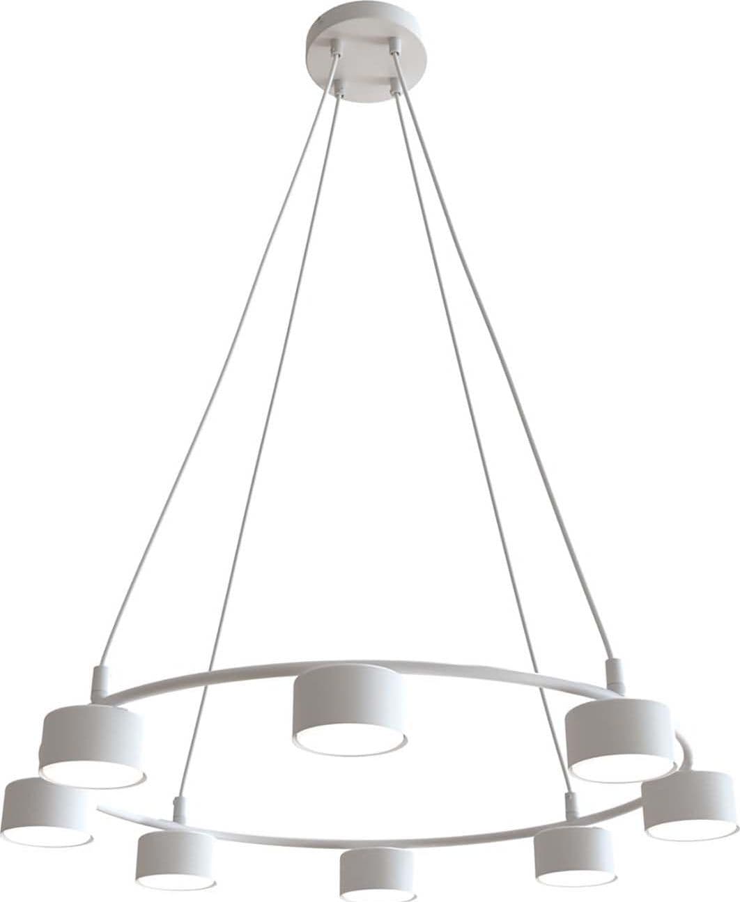 Lampadario Moderno 8 Luci Starlit In Acciaio Bianco Ad Anello E Cilindri in Lampadari LuceArt - Montecorvino Pugliano, commercioVirtuoso.it