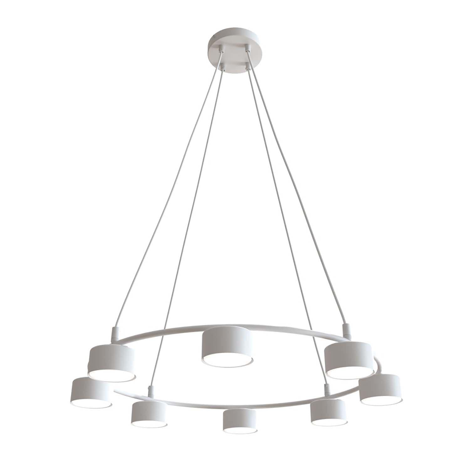 Lampadario Moderno 8 Luci Starlit In Acciaio Bianco Ad Anello E Cilindri in Lampadari LuceArt - Montecorvino Pugliano, commercioVirtuoso.it