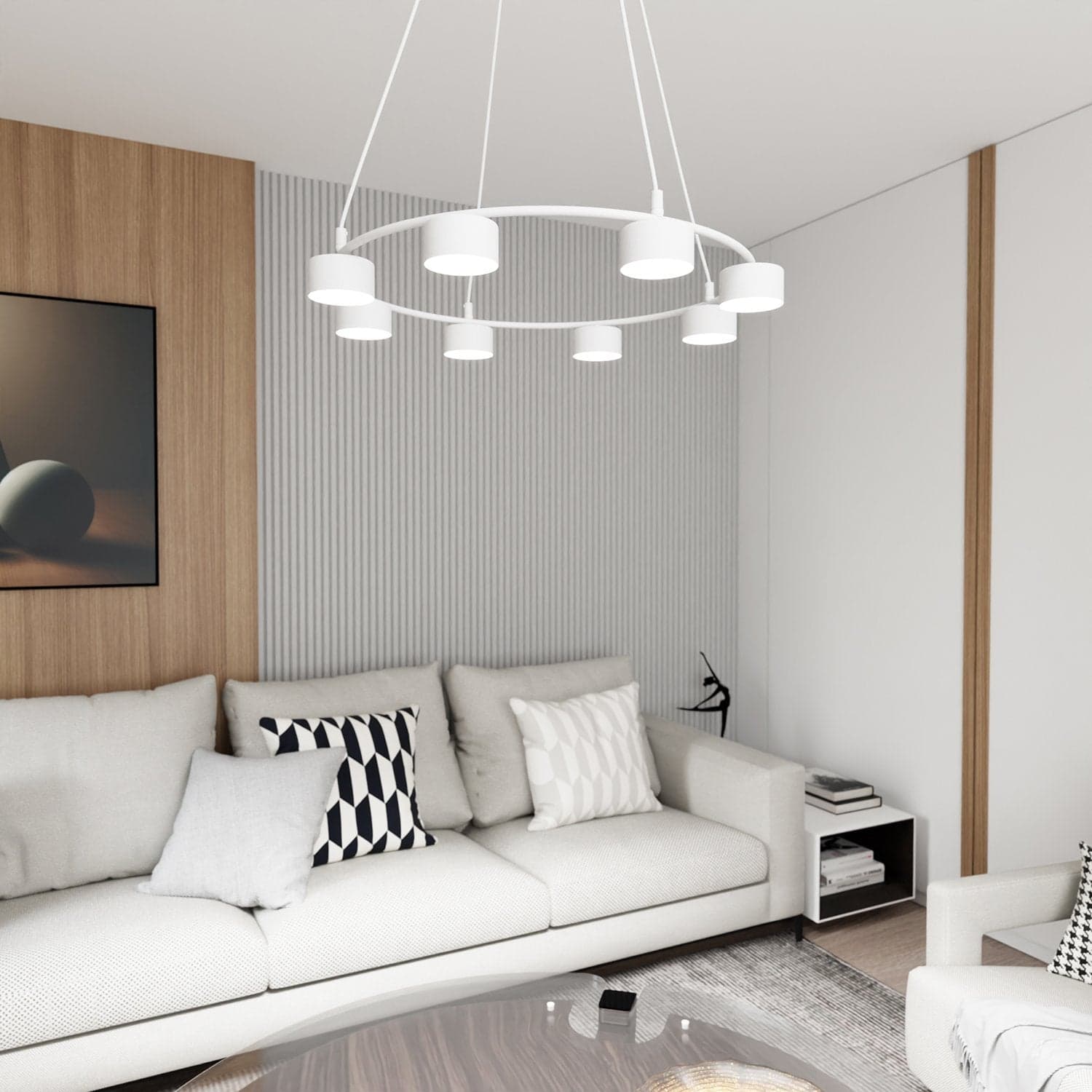 Lampadario Moderno 8 Luci Starlit In Acciaio Bianco Ad Anello E Cilindri in Lampadari LuceArt - Montecorvino Pugliano, commercioVirtuoso.it