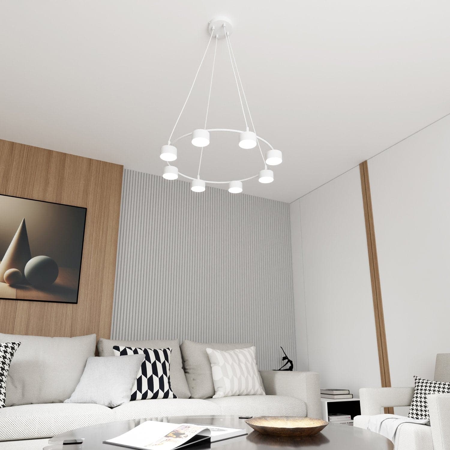 Lampadario Moderno 8 Luci Starlit In Acciaio Bianco Ad Anello E Cilindri in Lampadari LuceArt - Montecorvino Pugliano, commercioVirtuoso.it