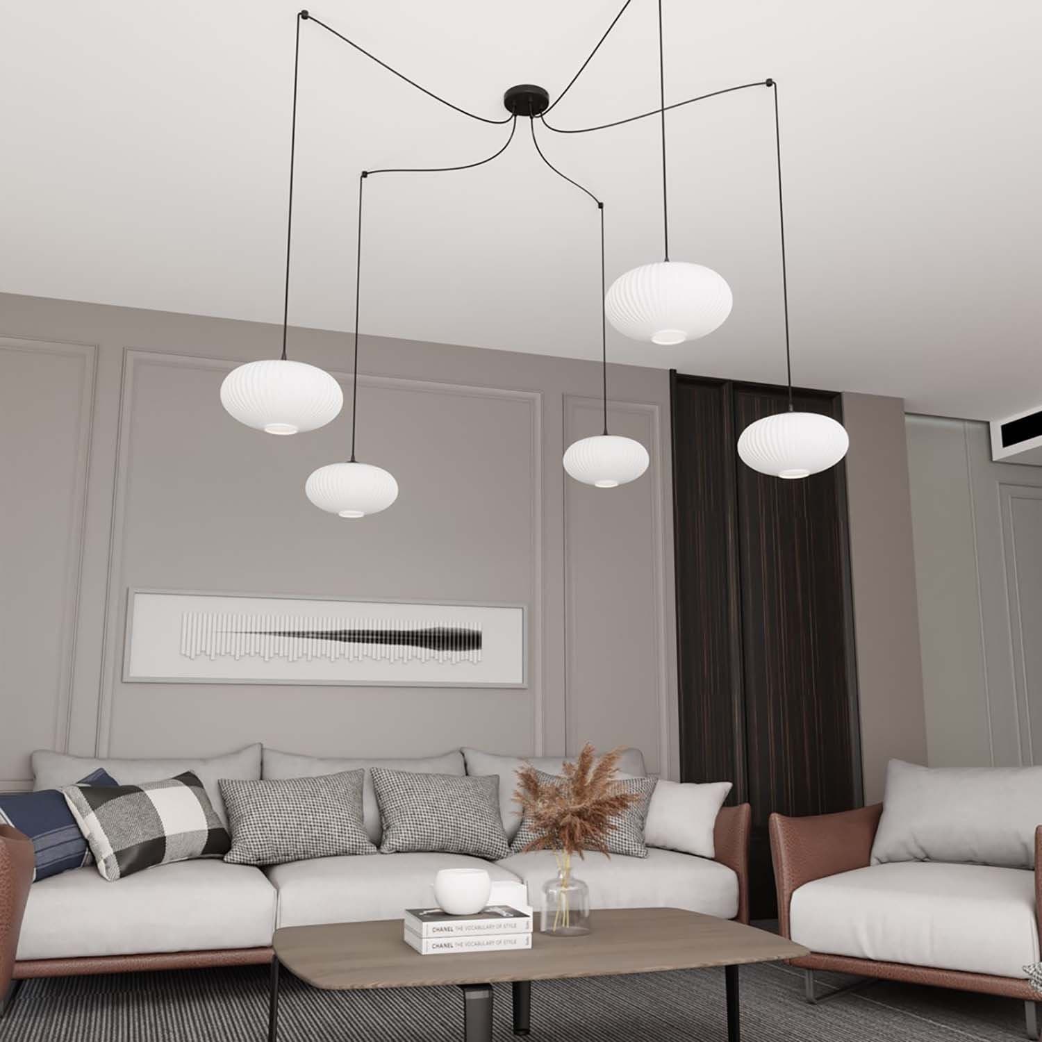 Lampadario 5 Luci Origo In Acciaio Nero Paralume Plissettato Bianco in Lampade a sospensione LuceArt - Montecorvino Pugliano, commercioVirtuoso.it