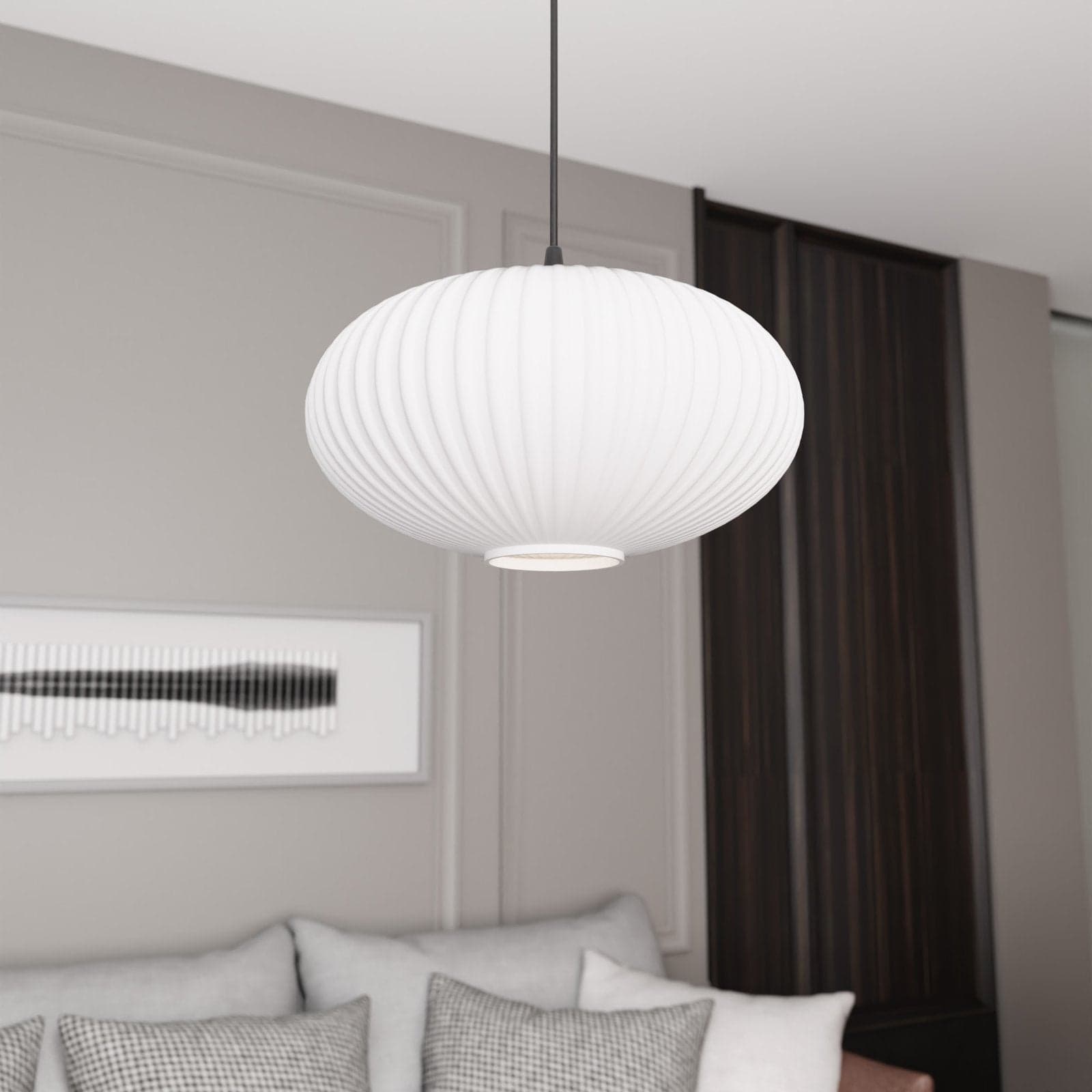 Sospensione 1 Luce Coco In Acciaio Nero Paralume Plissettato Bianco in Lampade a sospensione LuceArt - Montecorvino Pugliano, commercioVirtuoso.it
