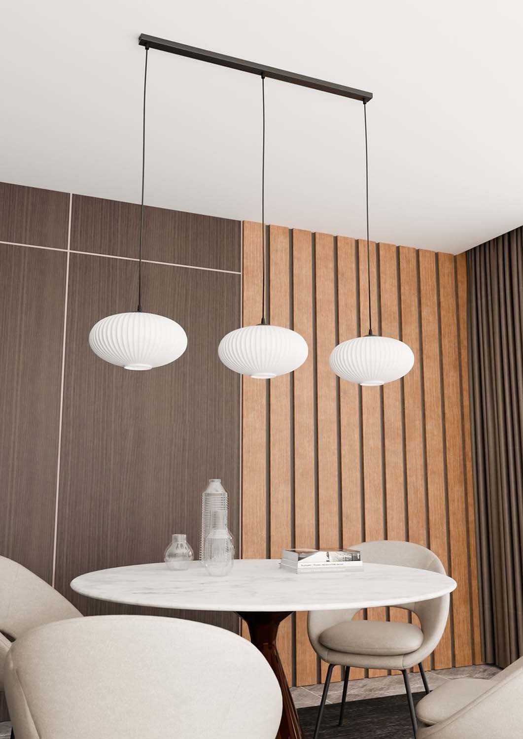 Lampadario 3 Luci Coco In Acciaio Nero Paralume Plissettato Bianco in Lampade a sospensione LuceArt - Montecorvino Pugliano, commercioVirtuoso.it