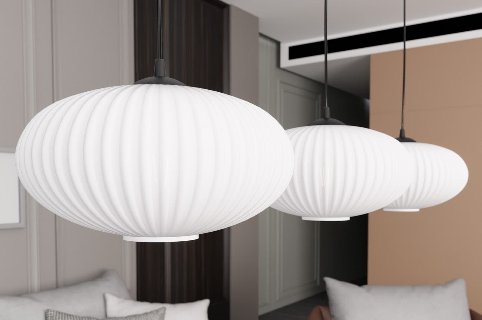 Lampadario 3 Luci Coco In Acciaio Nero Paralume Plissettato Bianco in Lampade a sospensione LuceArt - Montecorvino Pugliano, commercioVirtuoso.it