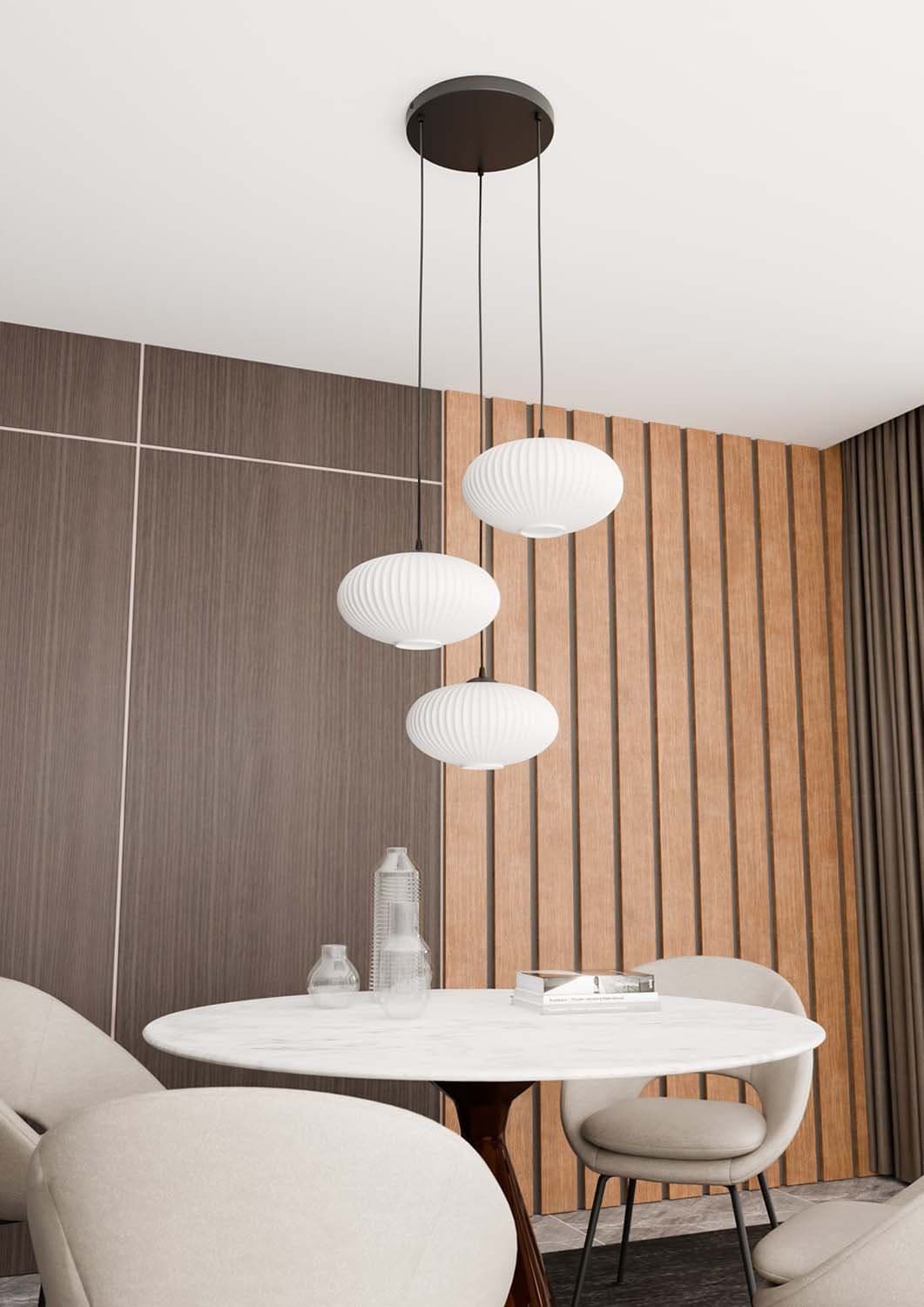 Lampadario 3 Luci Coco Base Tonda In Acciaio Nero Paralume Plissettato Bianco in Lampade a sospensione LuceArt - Montecorvino Pugliano, commercioVirtuoso.it