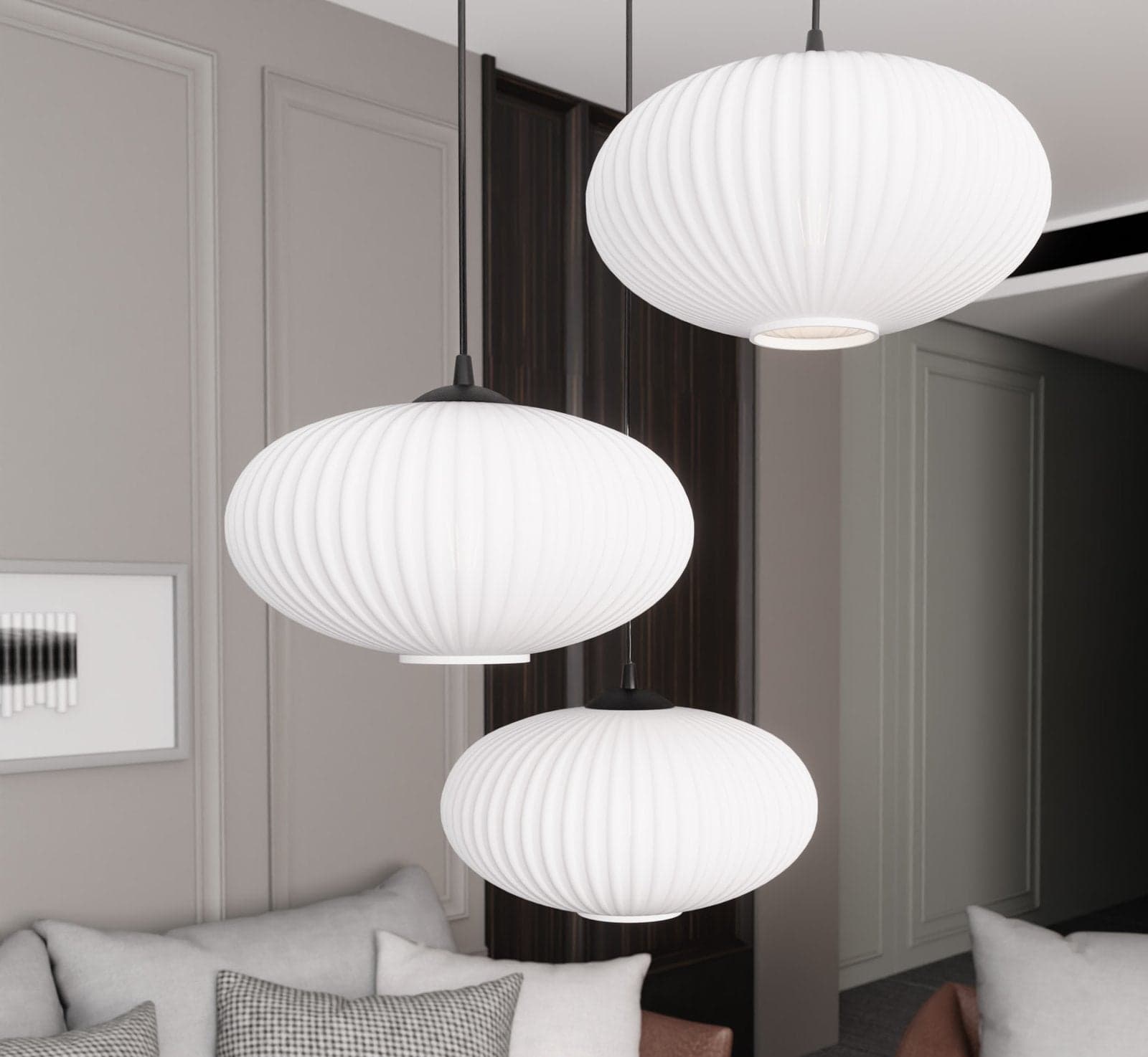 Lampadario 3 Luci Coco Base Tonda In Acciaio Nero Paralume Plissettato Bianco in Lampade a sospensione LuceArt - Montecorvino Pugliano, commercioVirtuoso.it