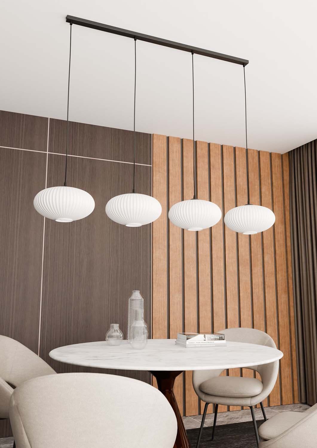 Lampadario 4 Luci Coco In Acciaio Nero Paralume Plissettato Bianco in Lampade a sospensione LuceArt - Montecorvino Pugliano, commercioVirtuoso.it