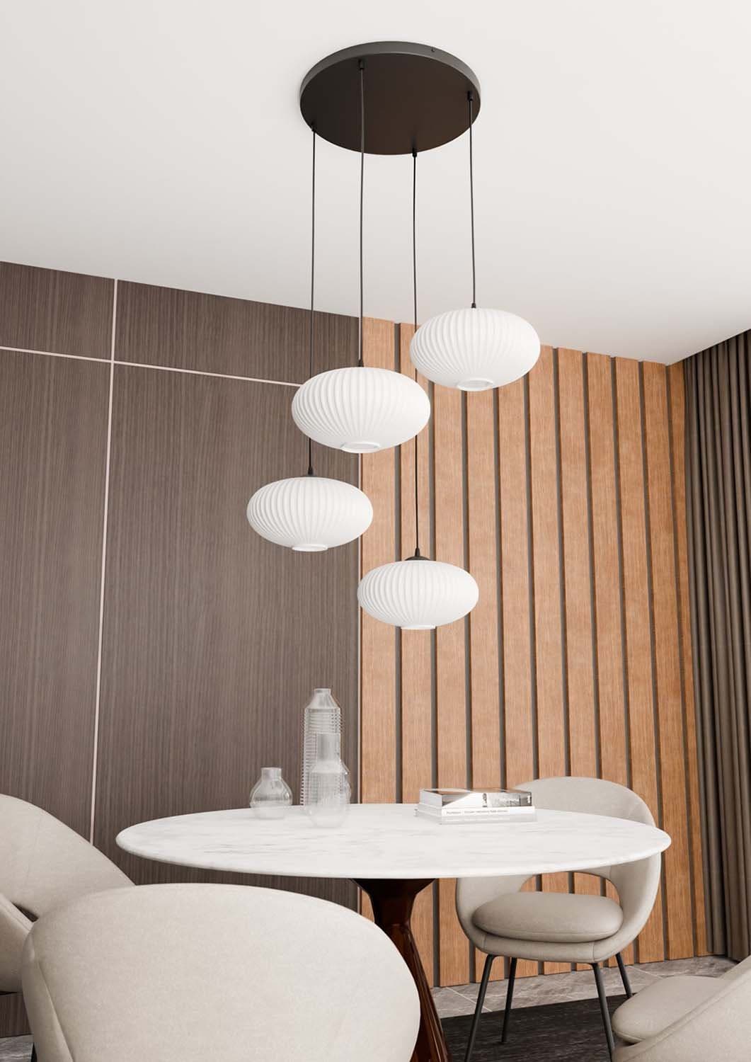 Lampadario 4 Luci Coco Base Tonda In Acciaio Nero Paralume Plissettato Bianco in Lampade a sospensione LuceArt - Montecorvino Pugliano, commercioVirtuoso.it