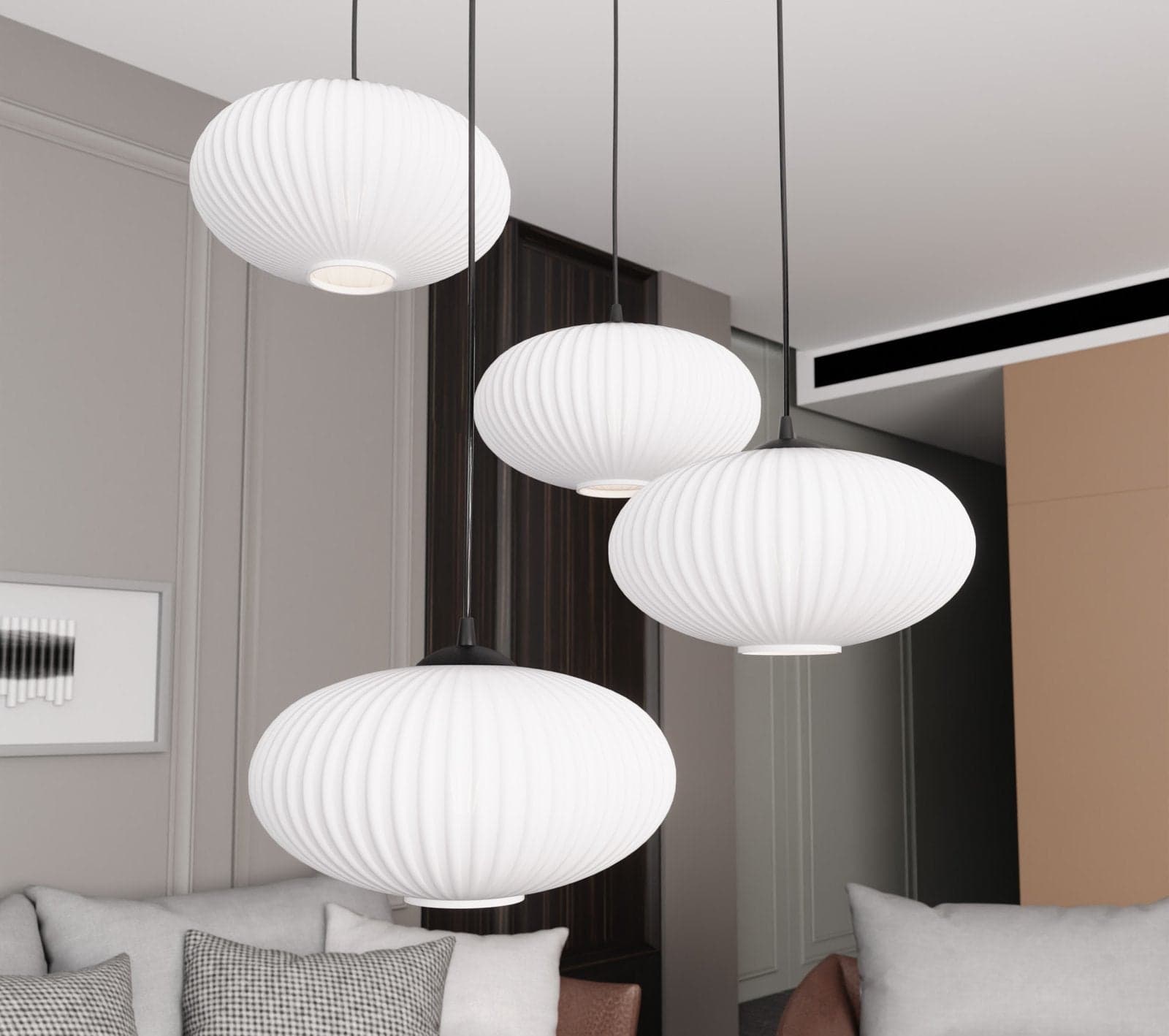 Lampadario 4 Luci Coco Base Tonda In Acciaio Nero Paralume Plissettato Bianco in Lampade a sospensione LuceArt - Montecorvino Pugliano, commercioVirtuoso.it