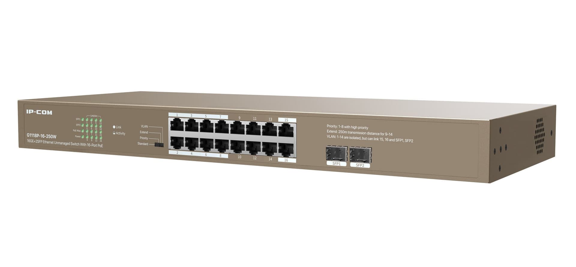 Unmanaged Switch Ethernet 16 Porte PoE 16GE+2SFP G1118P-16-250W in  Scontolo.net - Potenza, commercioVirtuoso.it
