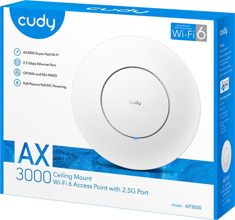 Punto di Accesso Wireless Gigabit PoE WiFi 6 AX3000 Porta 2.5G Montaggio a Soffitto, AP3000_P in  Scontolo.net - Potenza, commercioVirtuoso.it