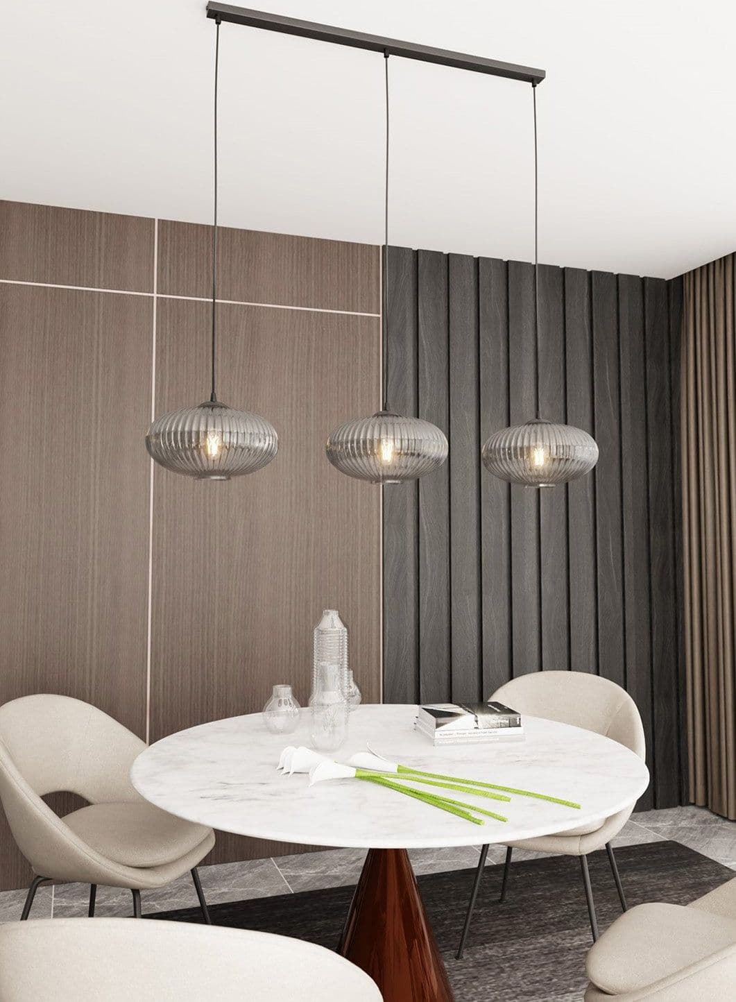 Lampadario 3 Luci Coco In Acciaio Nero Paralume Plissettato Fumè in Lampade a sospensione LuceArt - Montecorvino Pugliano, commercioVirtuoso.it
