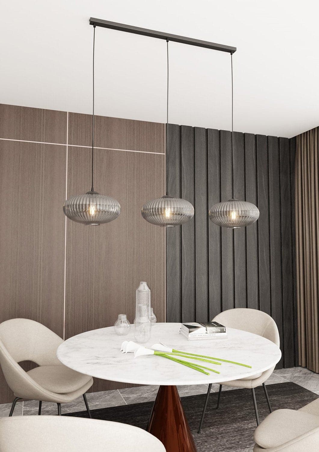 Lampadario 3 Luci Coco In Acciaio Nero Paralume Plissettato Fumè in Lampade a sospensione LuceArt - Montecorvino Pugliano, commercioVirtuoso.it