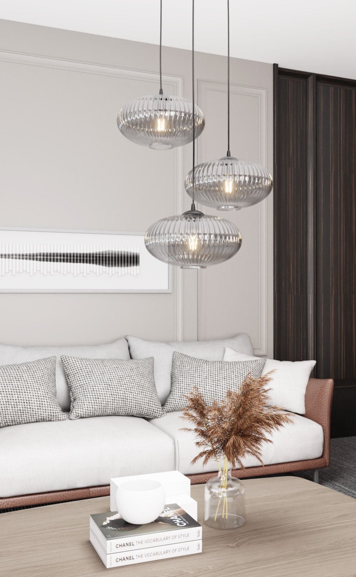 Lampadario 3 Luci Coco Base Tonda In Acciaio Nero Paralume Plissettato Fumè in Lampade a sospensione LuceArt - Montecorvino Pugliano, commercioVirtuoso.it