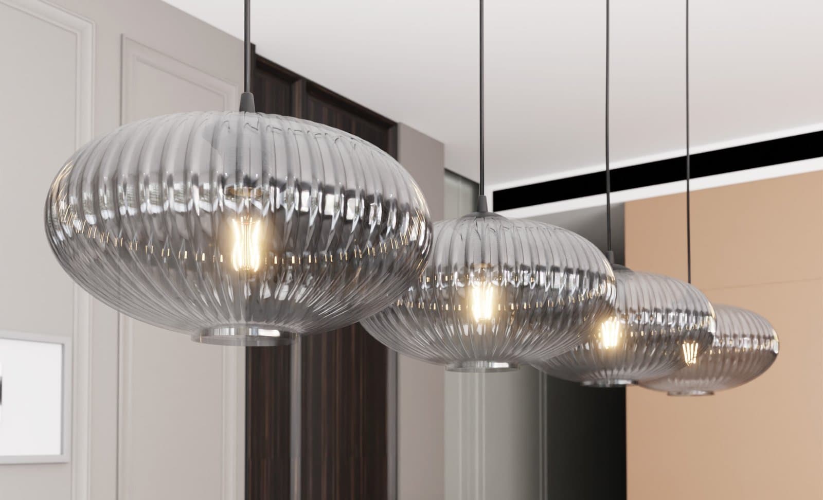 Lampadario 4 Luci Coco In Acciaio Nero Paralume Plissettato Fumè in Lampade a sospensione LuceArt - Montecorvino Pugliano, commercioVirtuoso.it