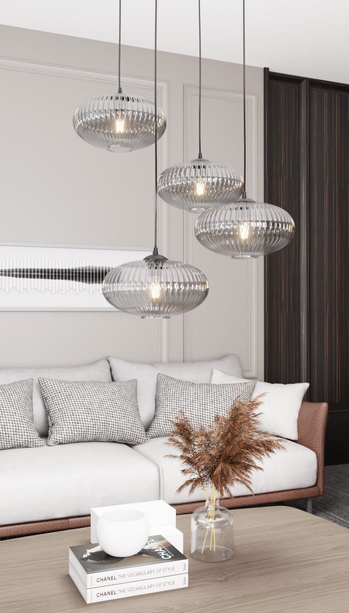 Lampadario 4 Luci Coco Base Tonda In Acciaio Nero Paralume Plissettato Fumè in Lampade a sospensione LuceArt - Montecorvino Pugliano, commercioVirtuoso.it