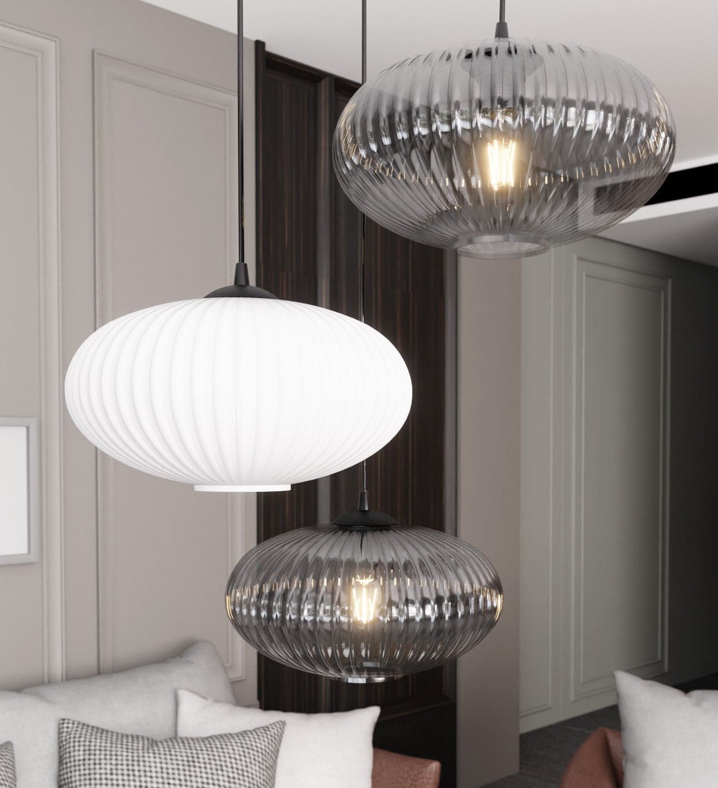 Lampadario 3 Luci Coco Base Tonda In Acciaio Nero Paralume Plissè Multicolor in Lampade a sospensione LuceArt - Montecorvino Pugliano, commercioVirtuoso.it
