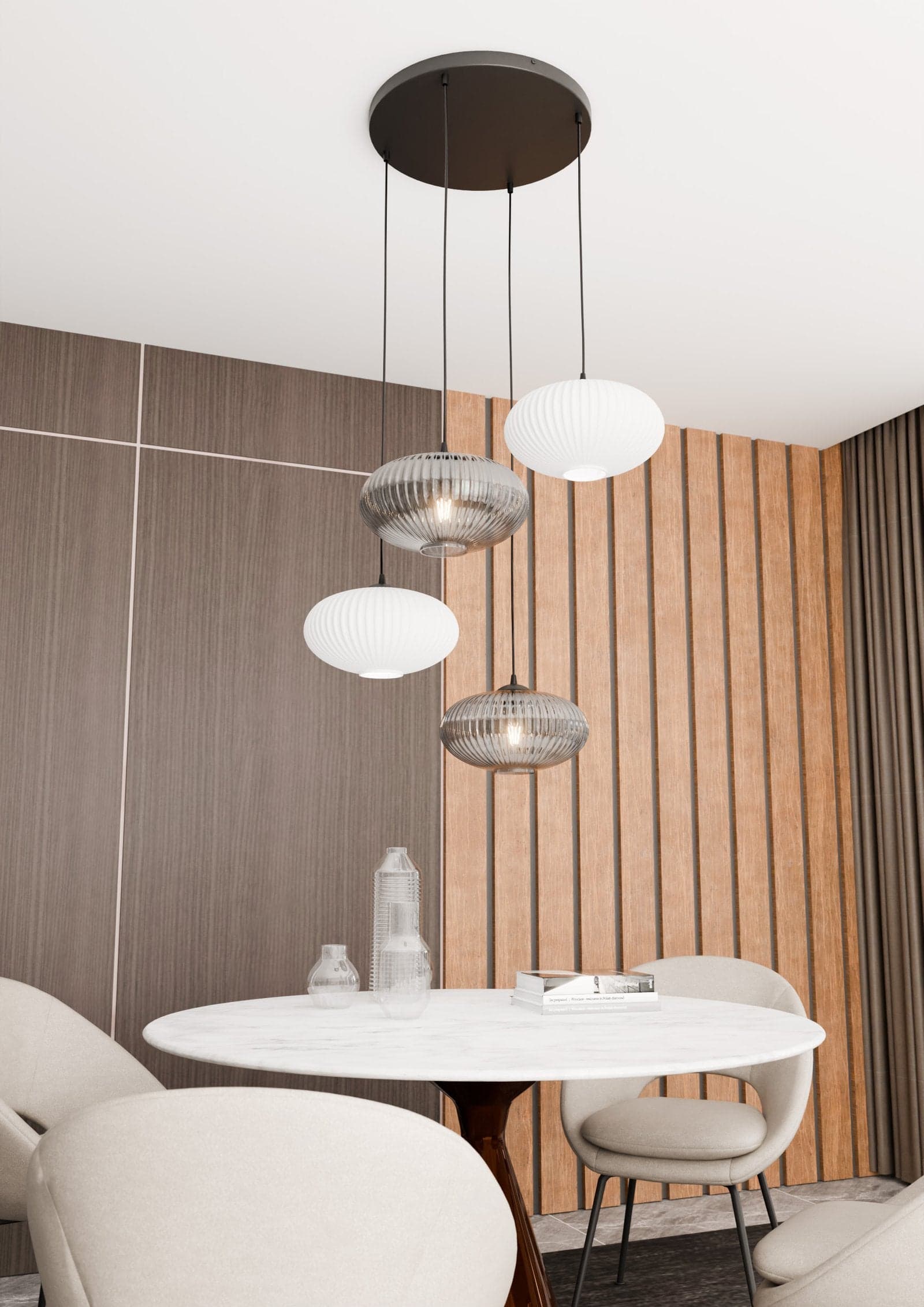 Lampadario 4 Luci Coco Base Tonda In Acciaio Nero Paralume Plissè Multicolor in Lampade a sospensione LuceArt - Montecorvino Pugliano, commercioVirtuoso.it