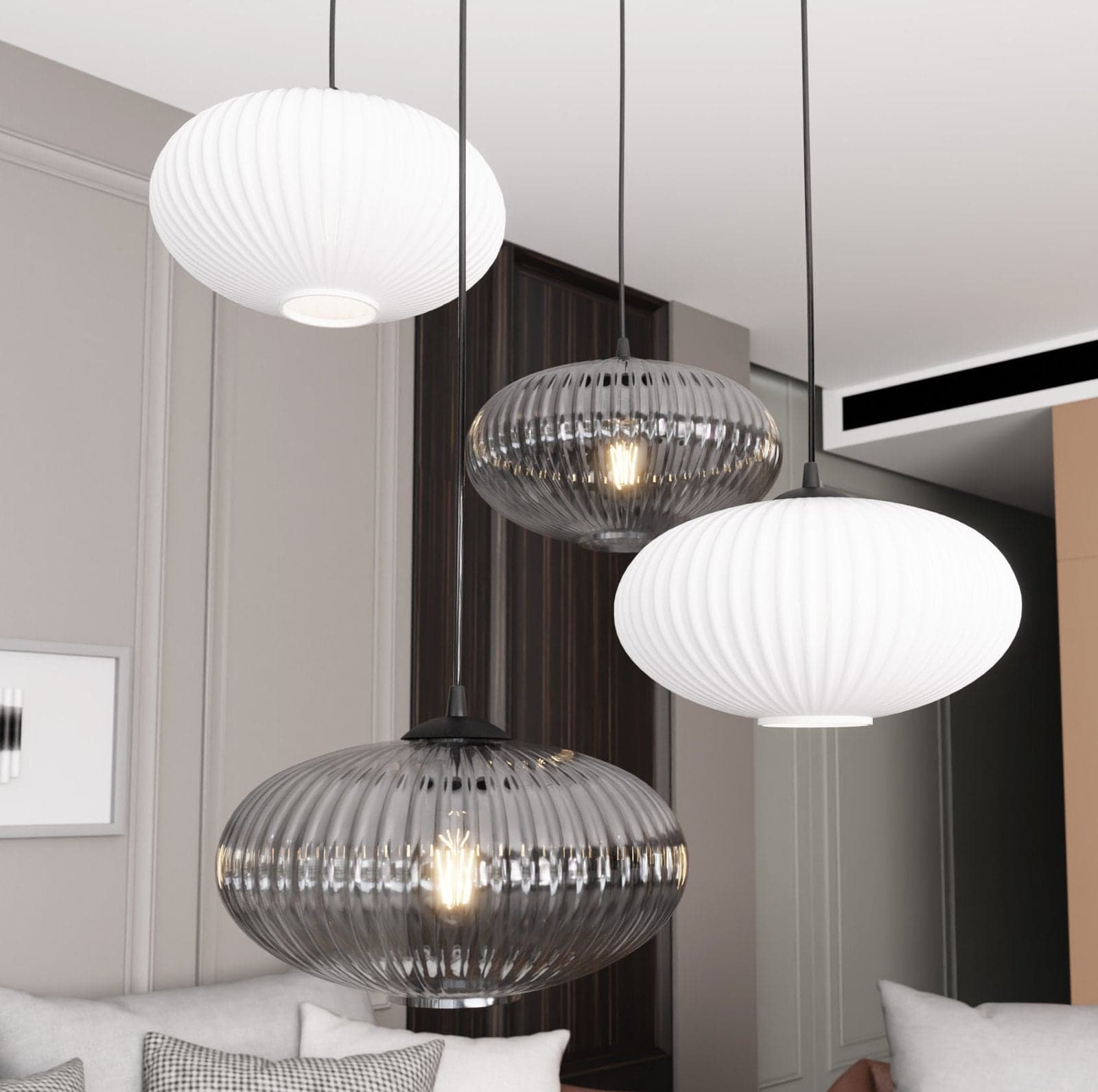 Lampadario 4 Luci Coco Base Tonda In Acciaio Nero Paralume Plissè Multicolor in Lampade a sospensione LuceArt - Montecorvino Pugliano, commercioVirtuoso.it
