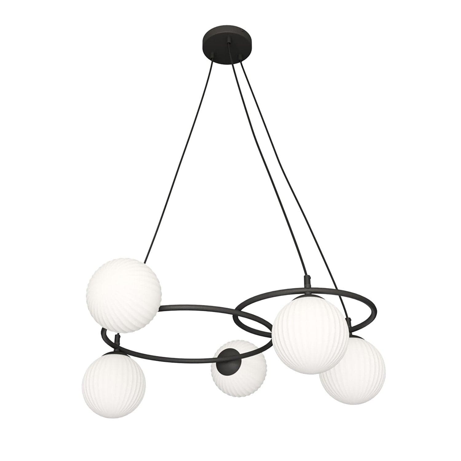 Lampadario 5 Luci Libra A Cerchi E Diffusori In Vetro Rigato Opale in Lampade a sospensione LuceArt - Montecorvino Pugliano, commercioVirtuoso.it