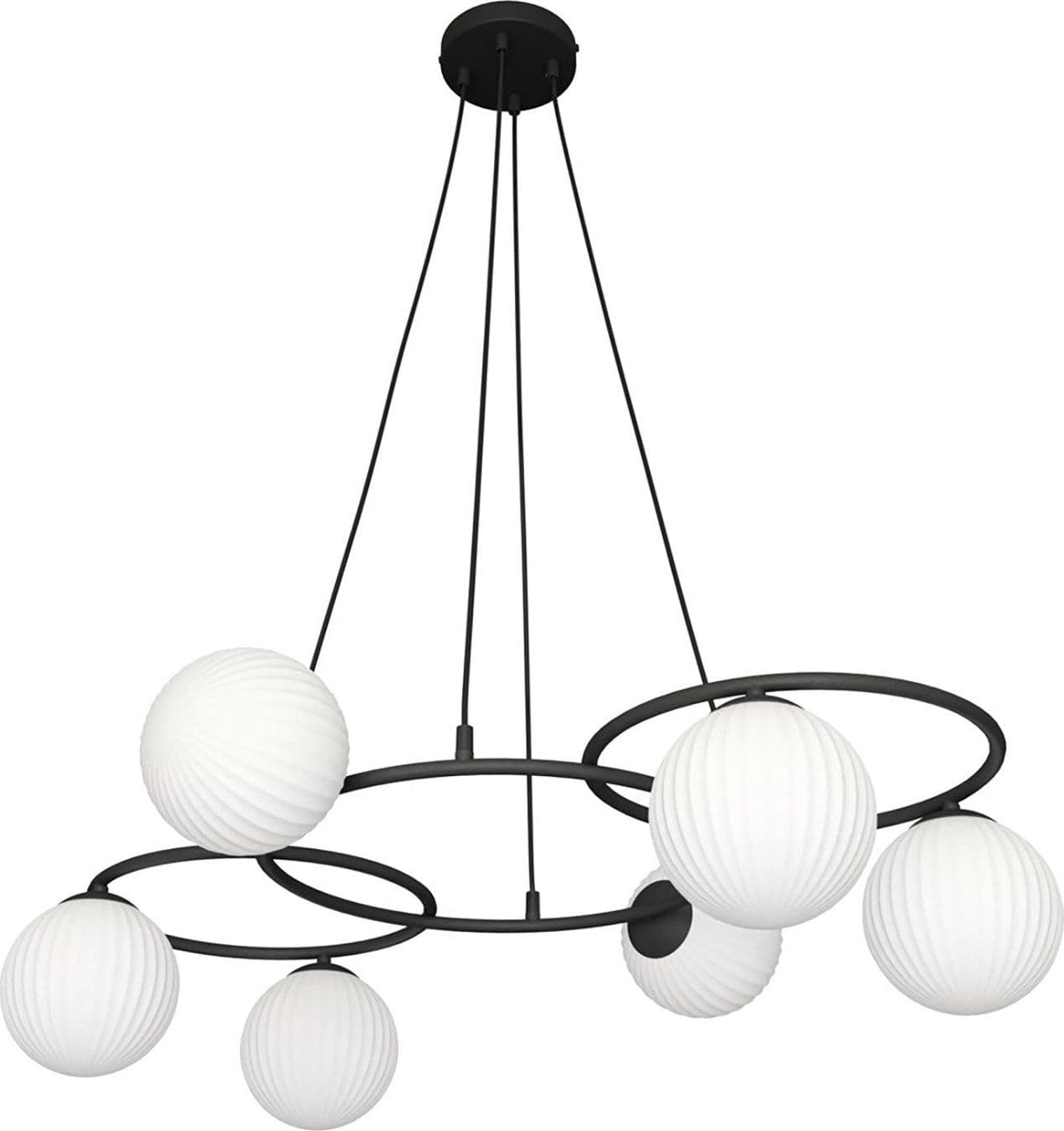 Lampadario 6 Luci Libra A Cerchi E Diffusori In Vetro Rigato Opale in Lampadari LuceArt - Montecorvino Pugliano, commercioVirtuoso.it