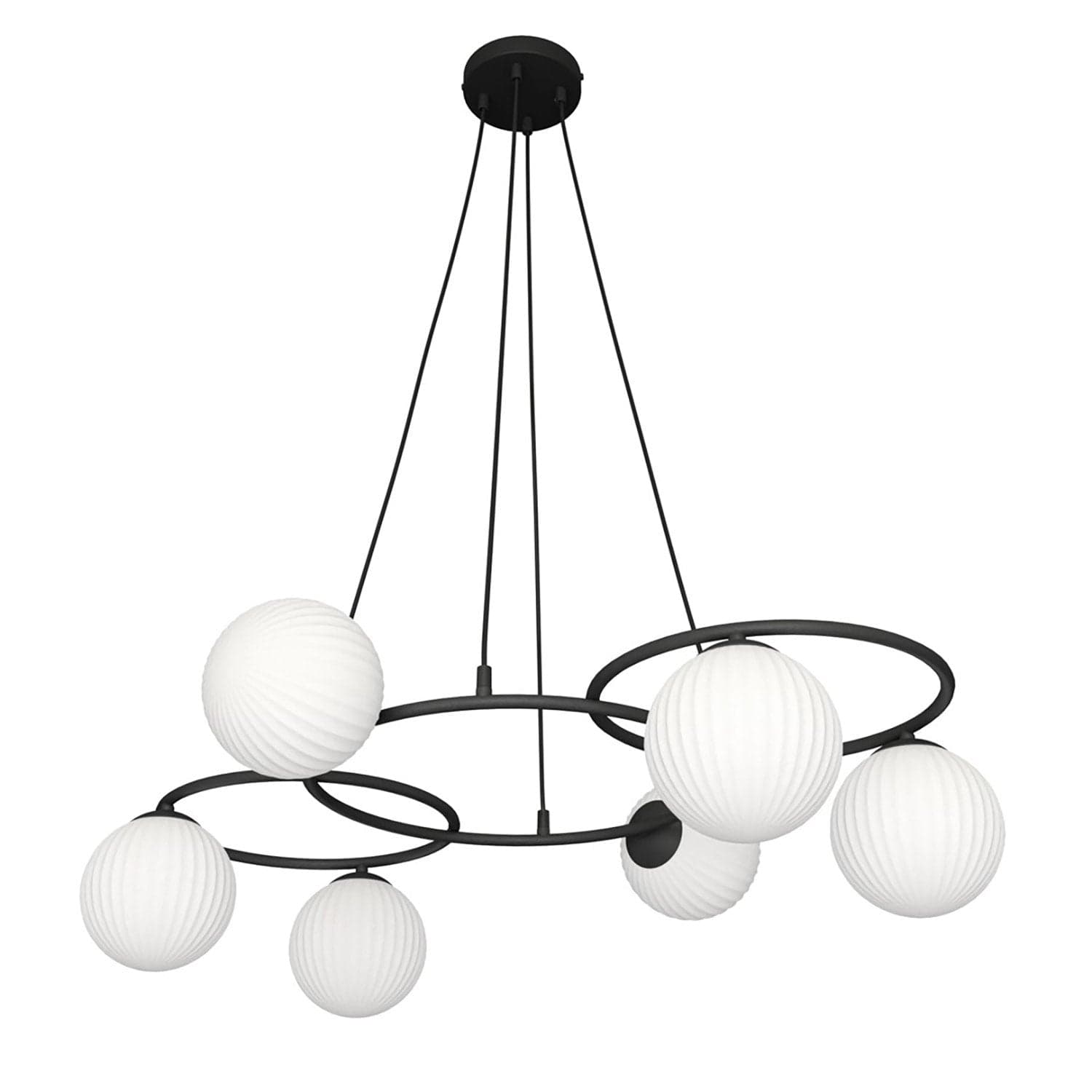 Lampadario 6 Luci Libra A Cerchi E Diffusori In Vetro Rigato Opale in Lampadari LuceArt - Montecorvino Pugliano, commercioVirtuoso.it
