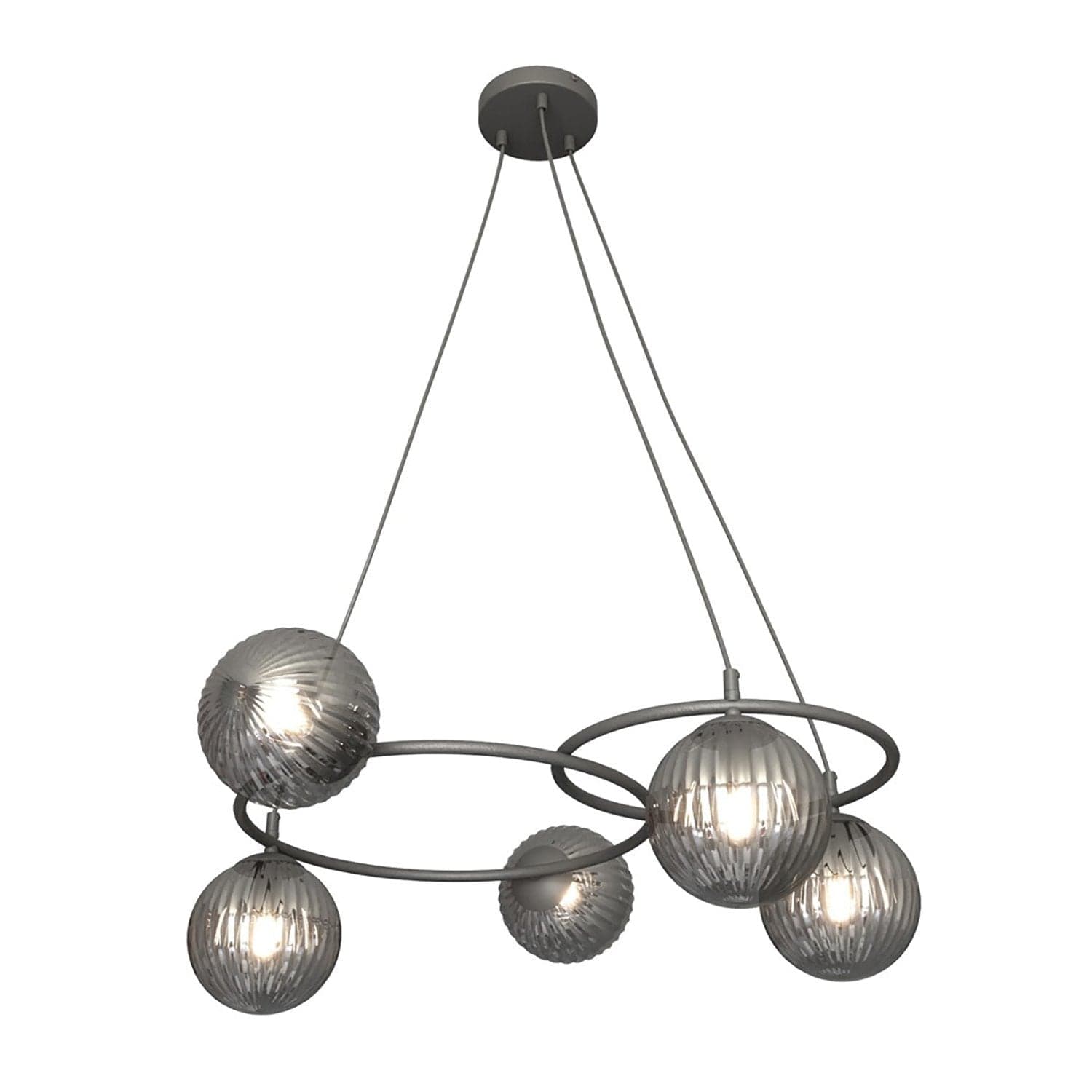 Lampadario 5 Luci Libra A Cerchi E Diffusori In Vetro Rigato Fumè in Lampade a sospensione LuceArt - Montecorvino Pugliano, commercioVirtuoso.it