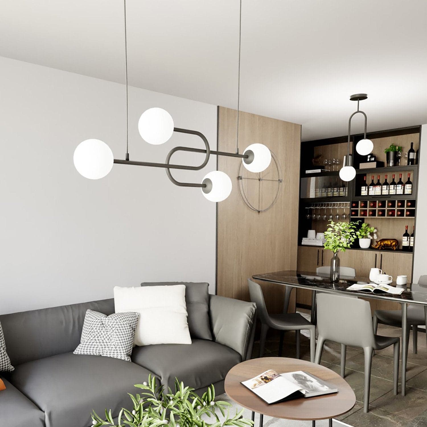 Lampadario 4 Luci Atria In Acciaio Nero E Sfere In Vetro Opale in Lampade a sospensione LuceArt - Montecorvino Pugliano, commercioVirtuoso.it