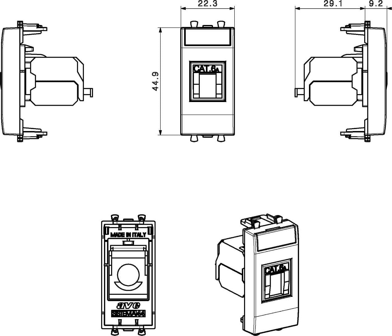 Domus S44 Presa RJ45 Cat.6A FTP Bianco Lucido