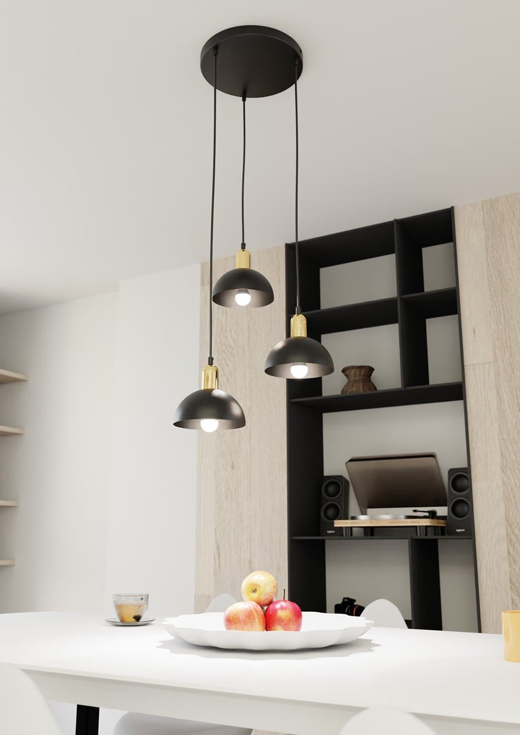 Lampadario 3 Luci Moto Base Tonda In Acciaio Nero E Oro Diffusori A Cupola in Lampade a sospensione LuceArt - Montecorvino Pugliano, commercioVirtuoso.it