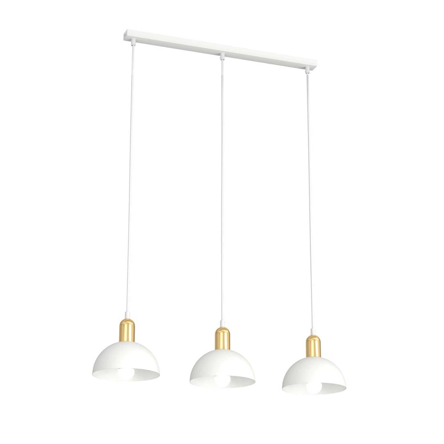Lampadario 3 Luci Moto In Acciaio Bianco E Oro Diffusori A Cupola