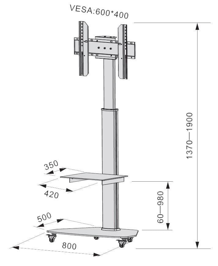 Supporto a Pavimento con Mensola Trolley TV LCD/LED/Plasma 37-70'' Silver in Mobili Scontolo.net - Potenza, commercioVirtuoso.it