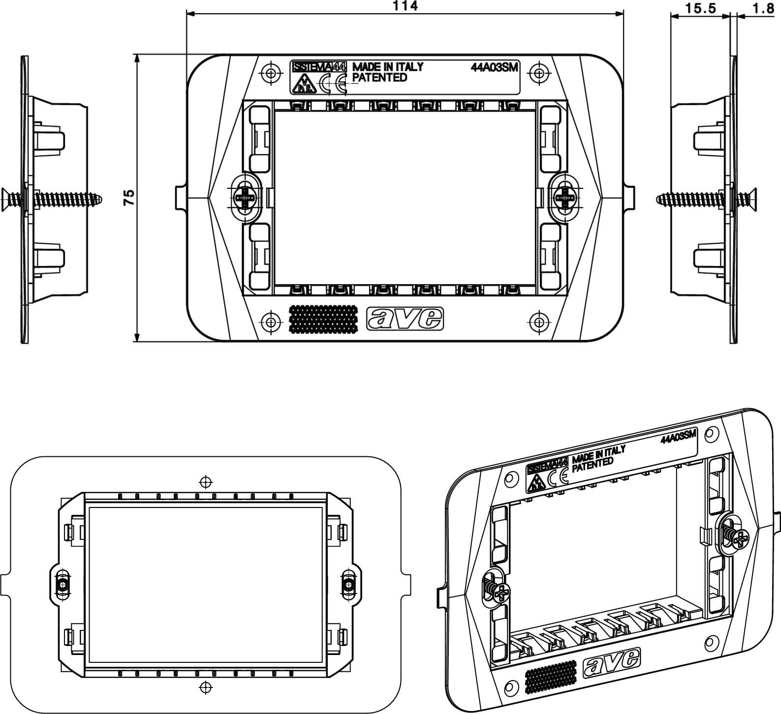 Supporto Smart44 con Viti per Scatole Rettangolari 3 Moduli in Placche combinate interruttori e prese Scontolo.net - Potenza, commercioVirtuoso.it