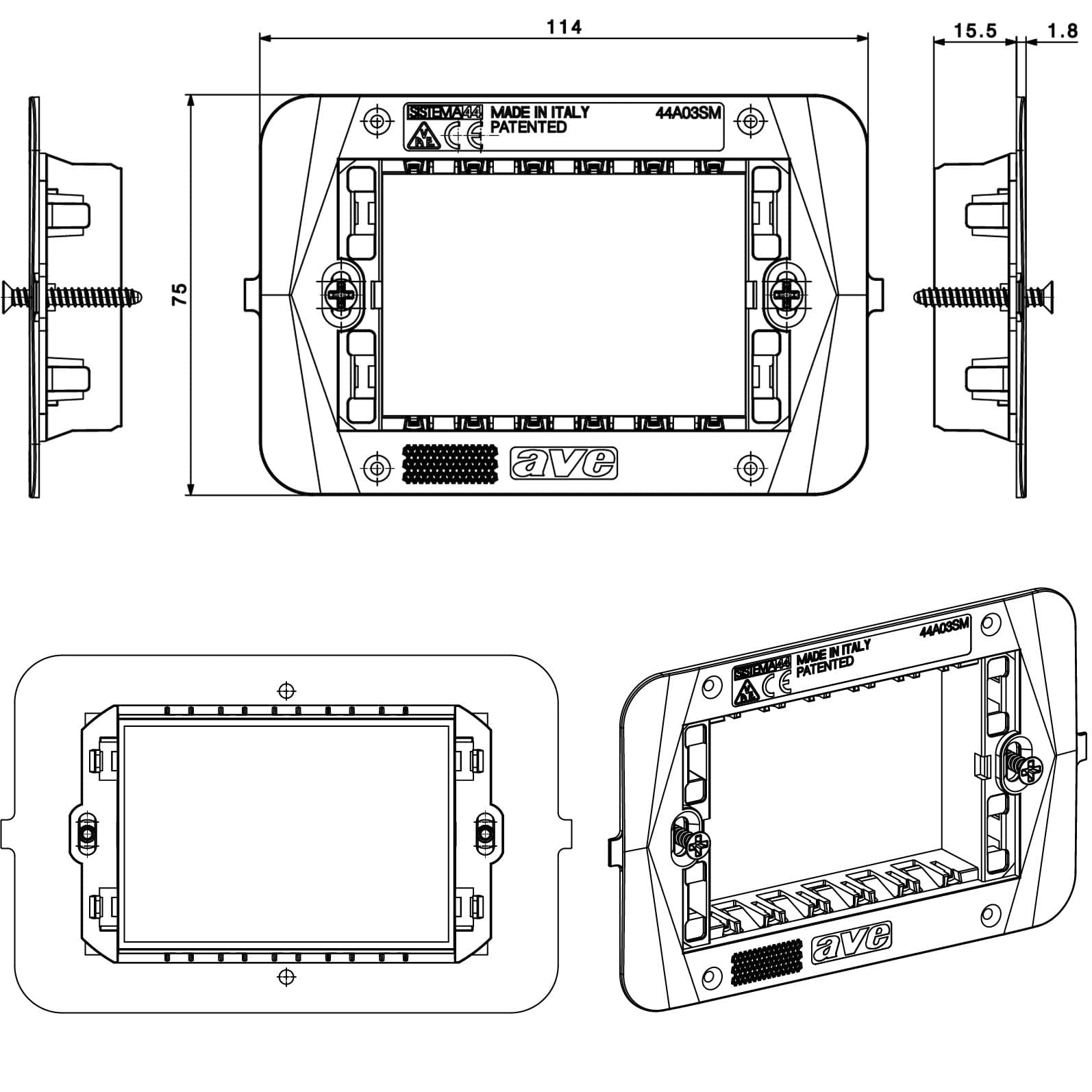 Supporto Smart44 con Viti per Scatole Rettangolari 3 Moduli in Placche combinate interruttori e prese Scontolo.net - Potenza, commercioVirtuoso.it