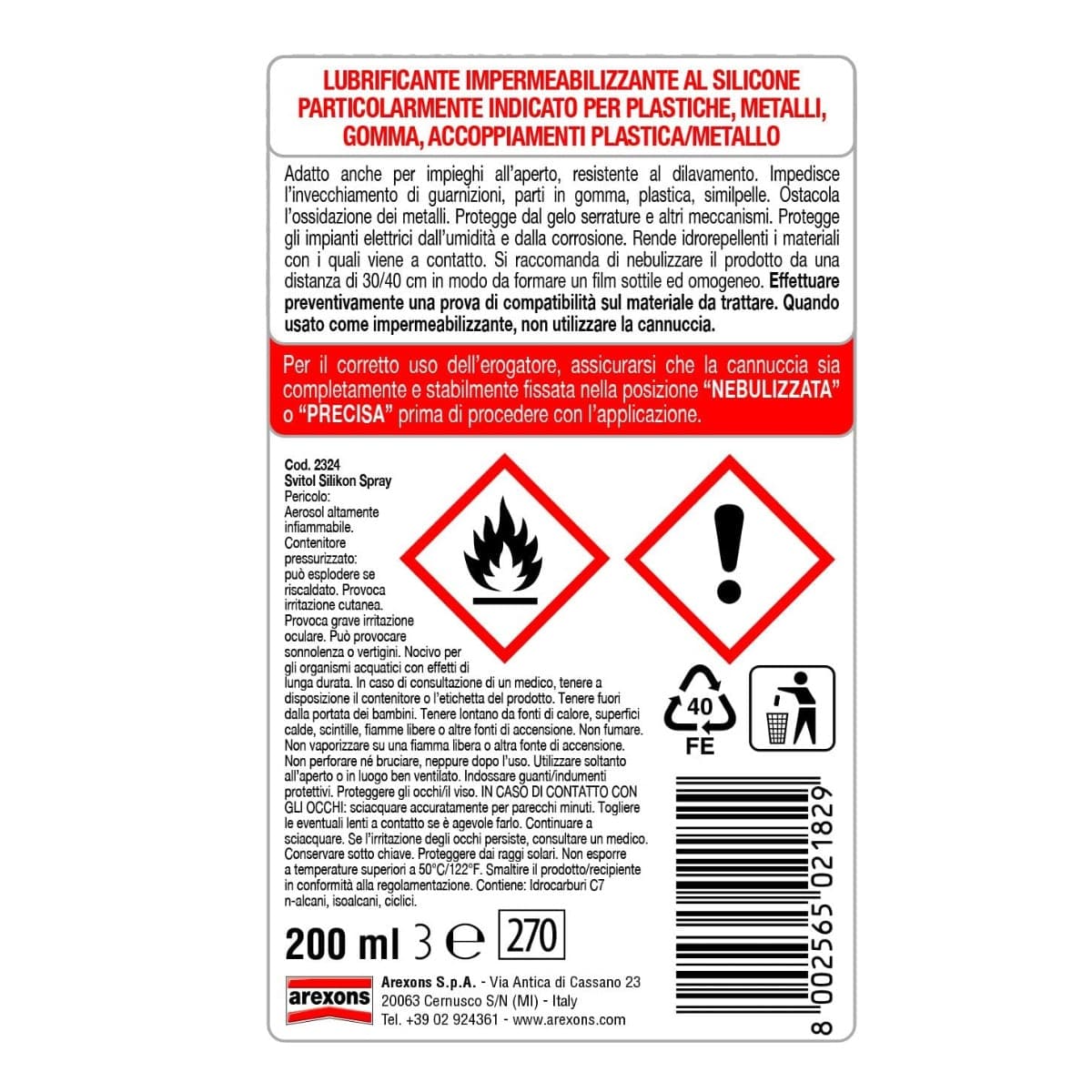 Svitol Silikon Spray 200 ml – Lubrificante silicone 360° in Lubrificanti Masterbrico - Longobardi, commercioVirtuoso.it