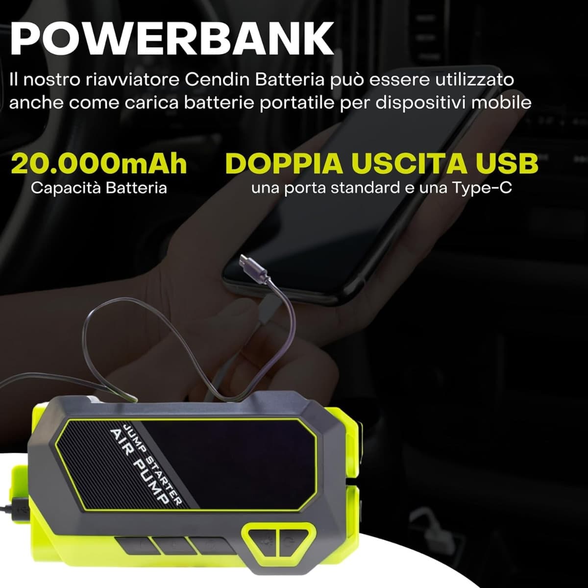 Avviatore di Emergenza Batteria per Auto - 4 in 1-20.000mAh in Avviatori di emergenza Masterbrico - Longobardi, commercioVirtuoso.it