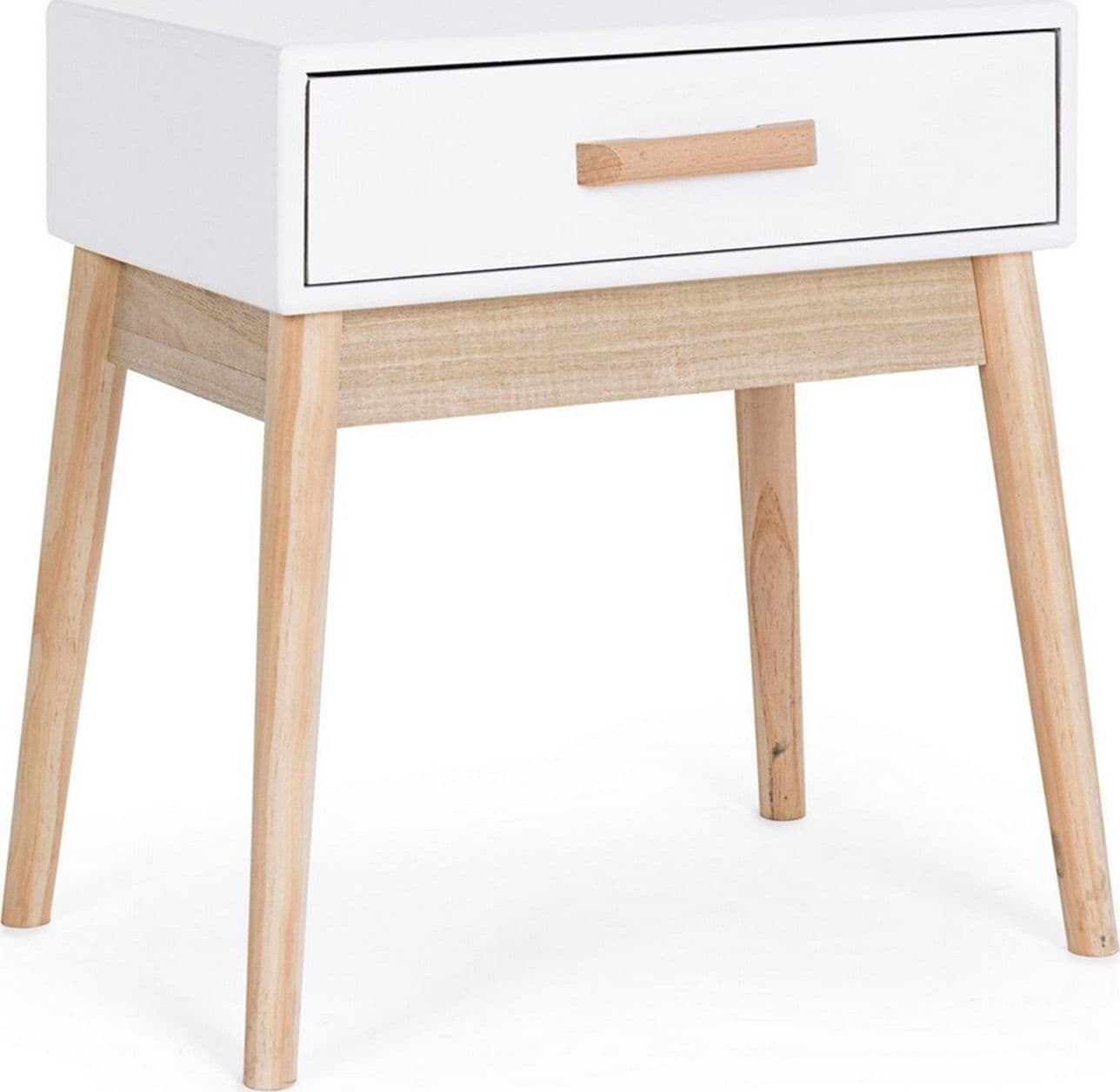 Comodino "Ordinary" per camera, Gambe In Legno Di Pino, Pannelli In Mdf, Cassetti In Legno Di Paulonia – Bianco – Bizzotto