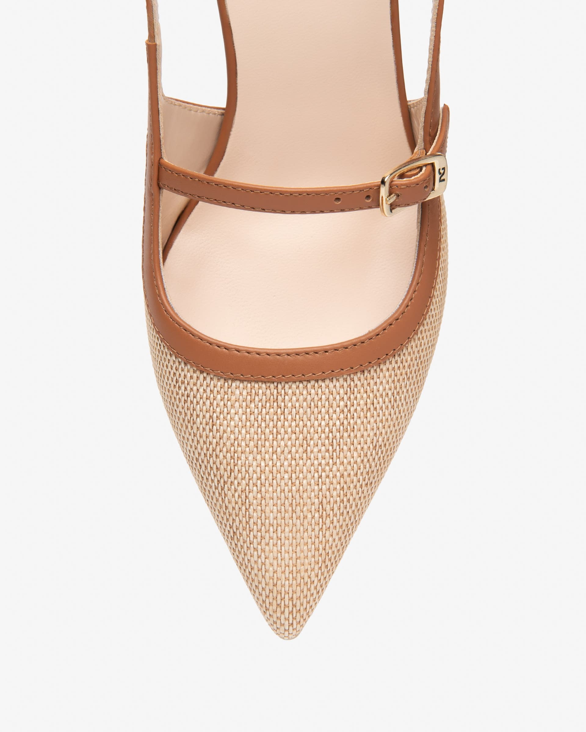 Nero Giardini slingback in tessuto natural e pelle cognac E615471D420 in prodotto Teresi Calzature - Marsala, commercioVirtuoso.it