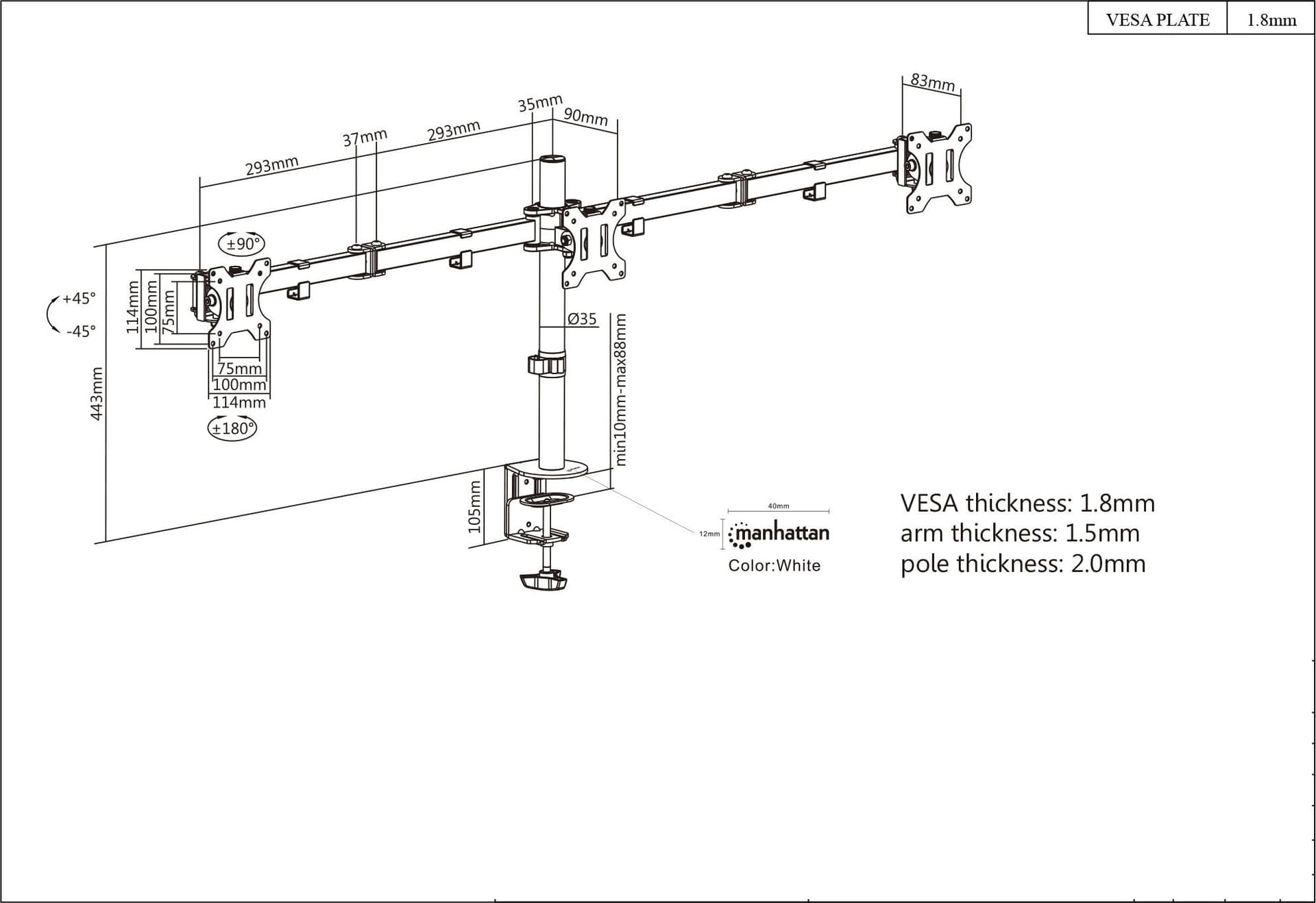 Supporto da Scrivania per 3 Monitor 13-27'' con Morsetto in Supporti Scontolo.net - Potenza, commercioVirtuoso.it