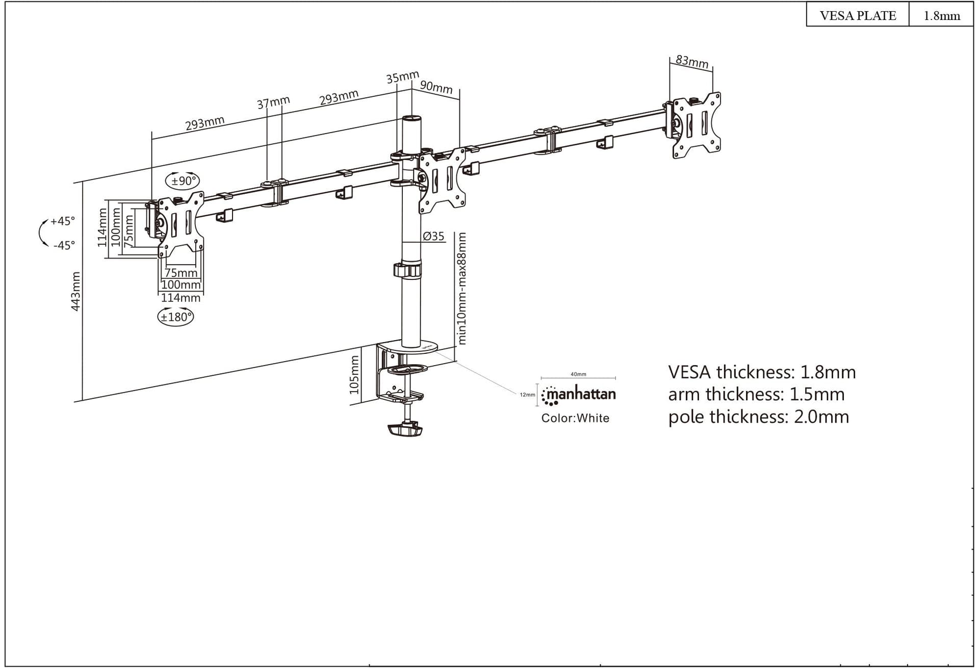 Supporto da Scrivania per 3 Monitor 13-27'' con Morsetto in Supporti Scontolo.net - Potenza, commercioVirtuoso.it