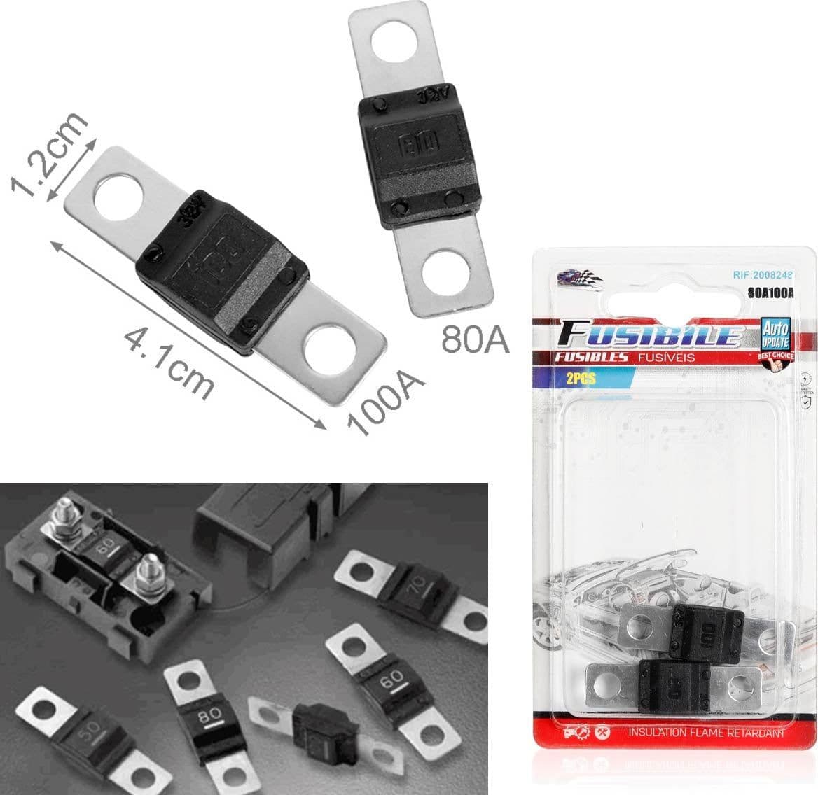 Kit 4 Fusibili MIDI 2pz 80A piu 2pz 100A per Auto Camion Moto 1.2cmx4.1cm Foro 30mm in Fusibili mini Scontolo.net - Potenza, commercioVirtuoso.it