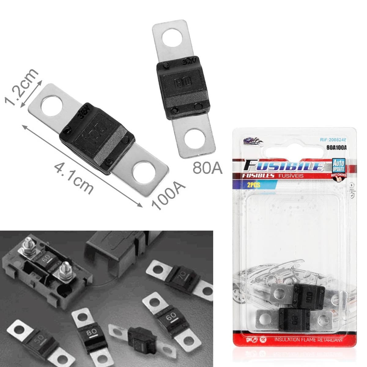 Kit 4 Fusibili MIDI 2pz 80A piu 2pz 100A per Auto Camion Moto 1.2cmx4.1cm Foro 30mm in Fusibili mini Scontolo.net - Potenza, commercioVirtuoso.it