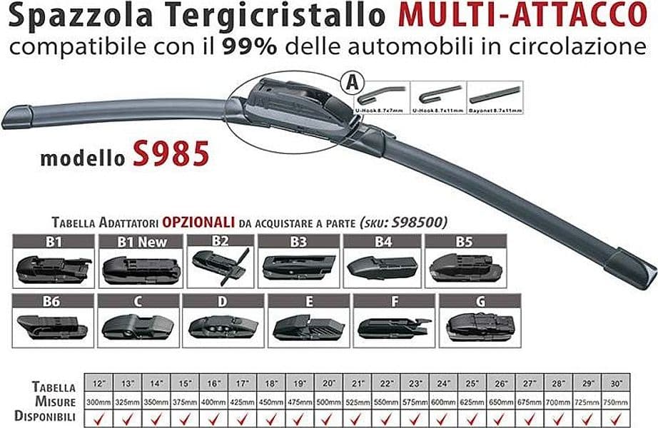 Spazzola Tergicristallo Auto Universale S985 24'' 600mm Carall 16 Attacchi Opzionale in Spazzole di ricambio Scontolo.net - Potenza, commercioVirtuoso.it