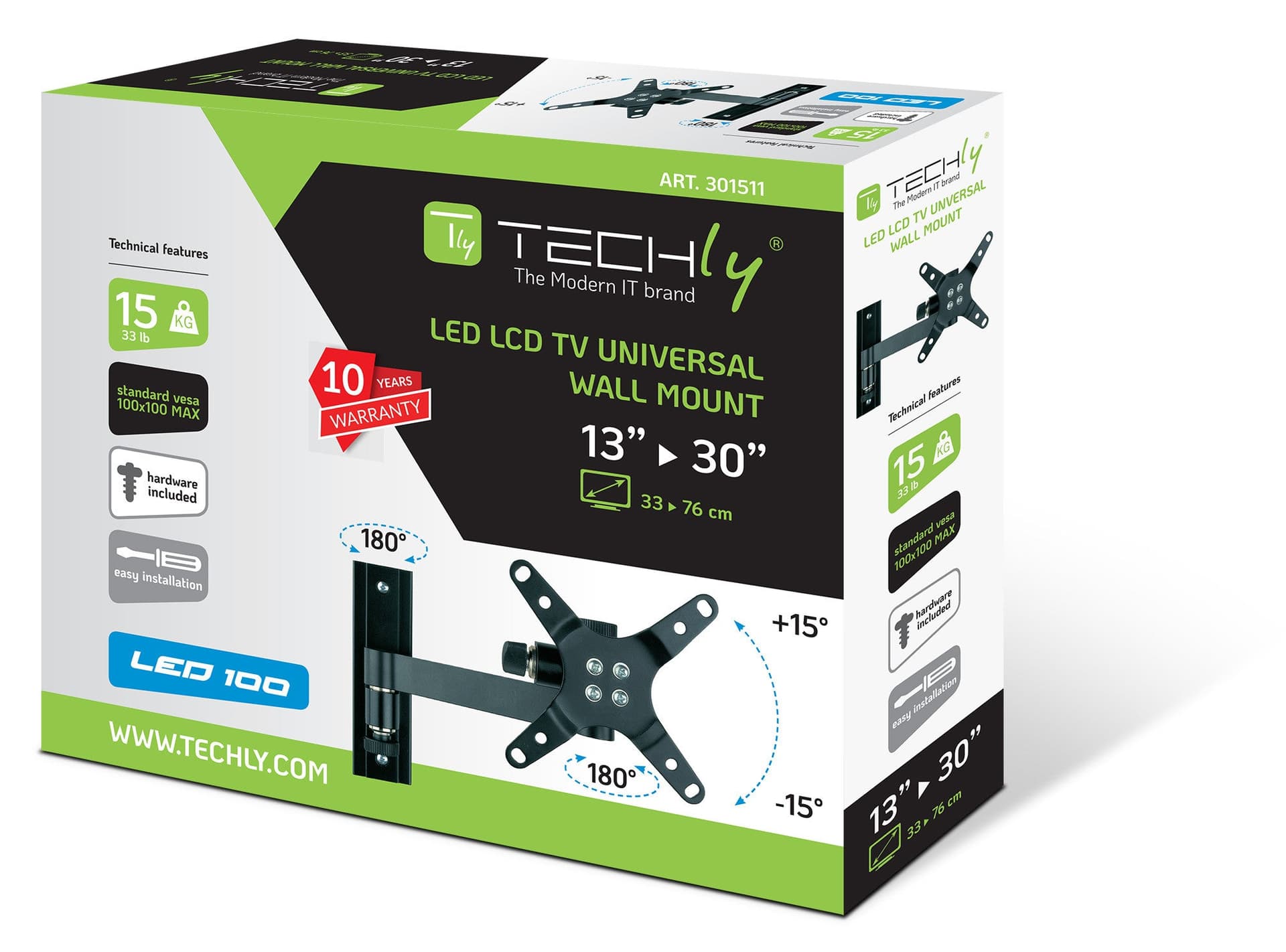 Supporto a muro per TV LED LCD 13-30'' inclinabile 2 snodi nero in Supporti da parete e da soffitto Scontolo.net - Potenza, commercioVirtuoso.it