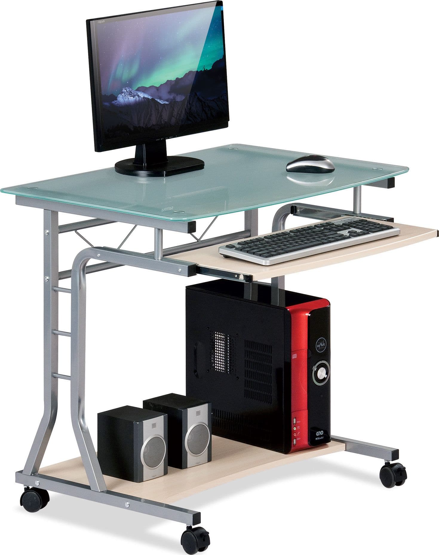Scrivania per PC Compatta in Metallo e Vetro con Ruote in Scrivanie Scontolo.net - Potenza, commercioVirtuoso.it