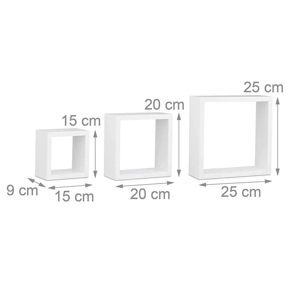 Set 3 Mensole da Parete Cubo in Legno MDF Moderne con 2 Ripiani Bianco in Mensole da muro Danyx - Casoria, commercioVirtuoso.it