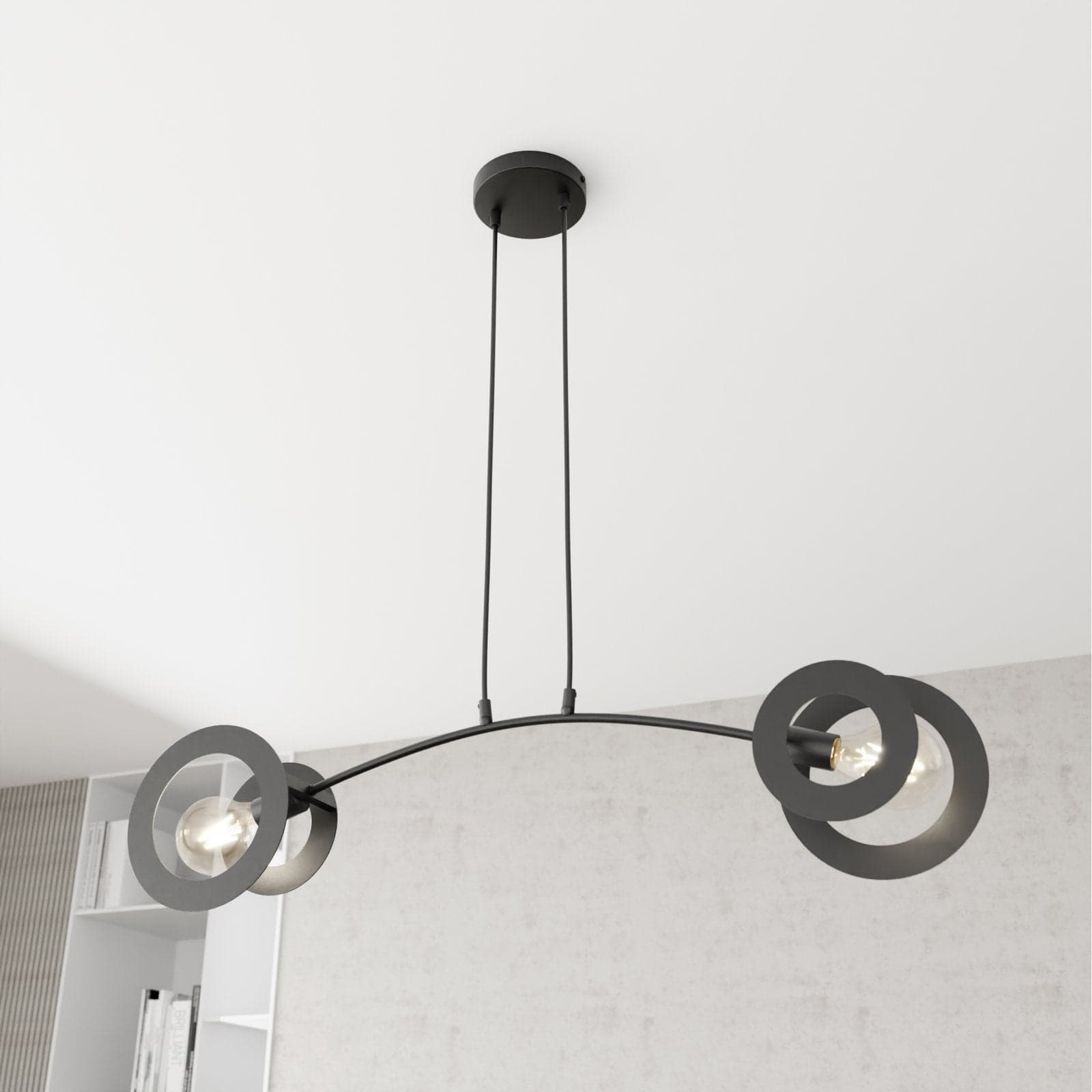 Lampadario 2 Luci Euforia In Acciaio Nero A Bracci E Diffusori A Doppio Cerchio in Lampadari LuceArt - Montecorvino Pugliano, commercioVirtuoso.it