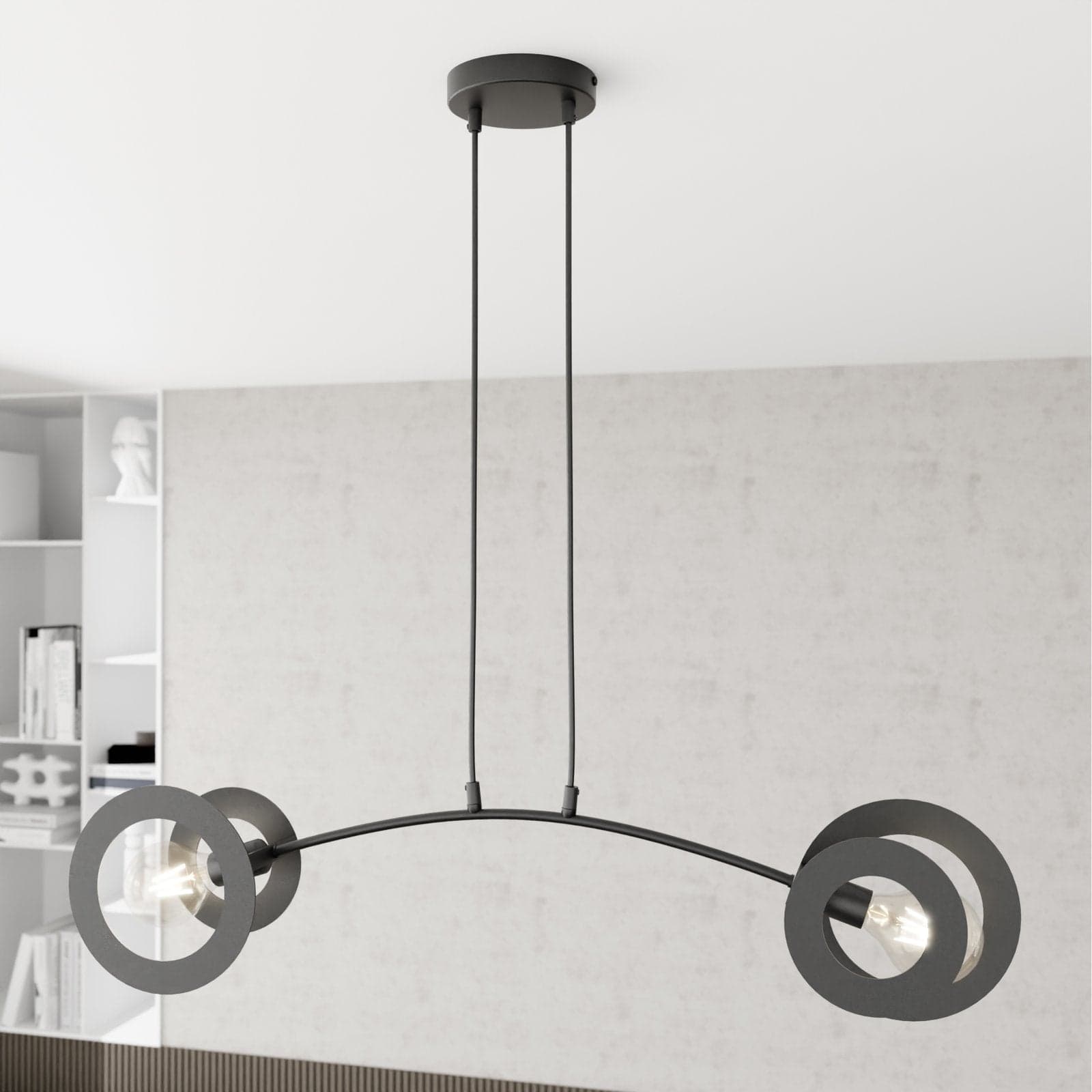 Lampadario 2 Luci Euforia In Acciaio Nero A Bracci E Diffusori A Doppio Cerchio in Lampadari LuceArt - Montecorvino Pugliano, commercioVirtuoso.it